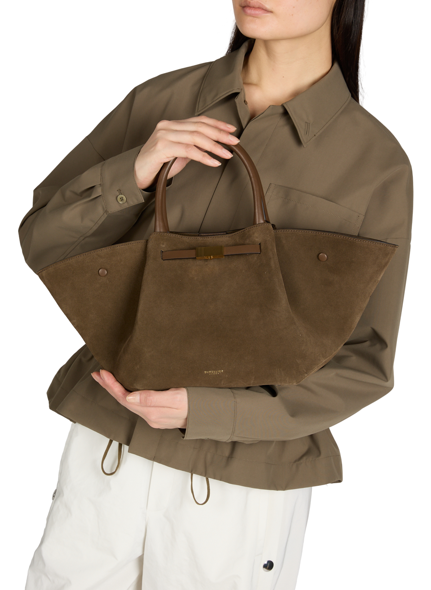 Striped leather handbag DEMELLIER LONDON Brown