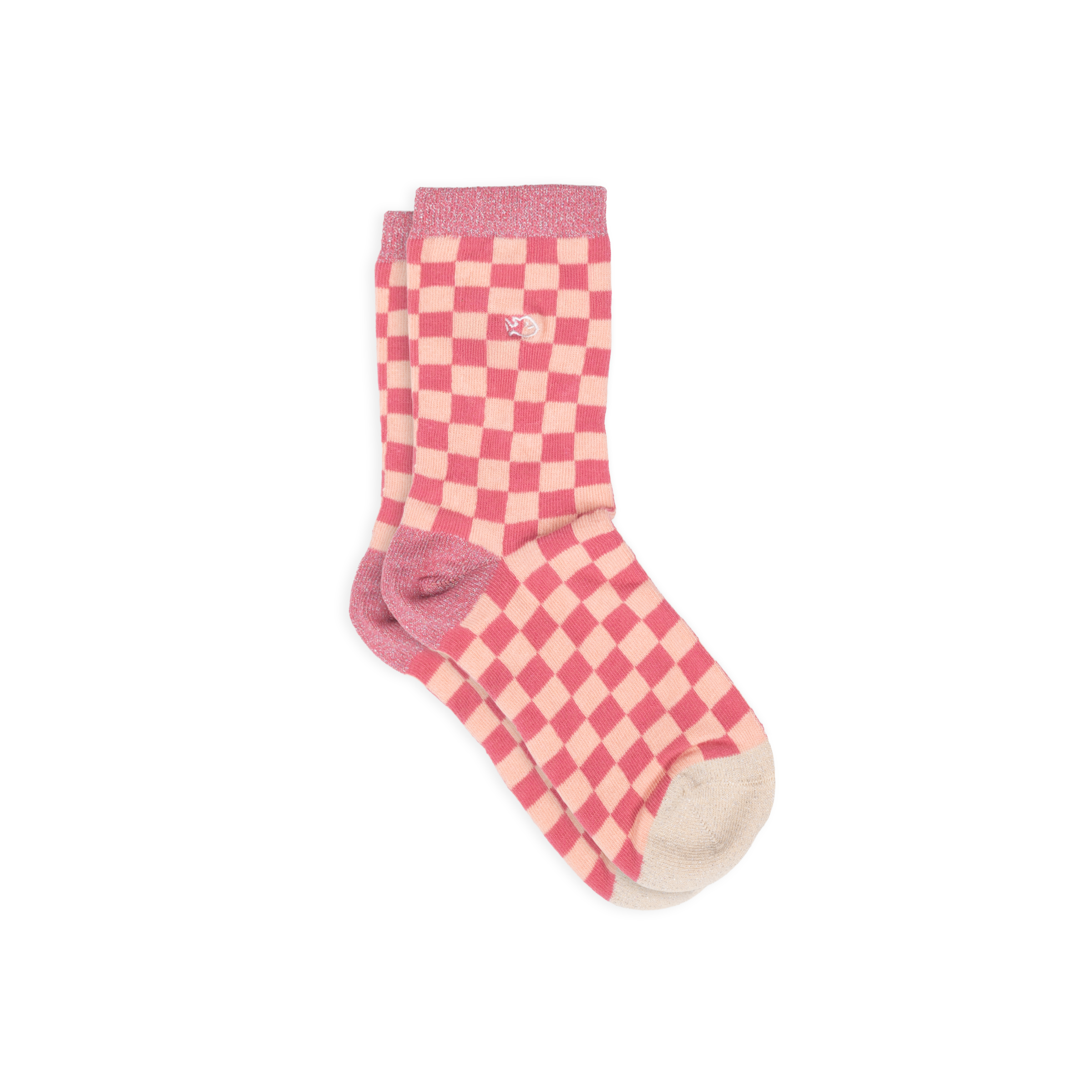 Chaussettes en coton peigné carreaux  Rose et pêche