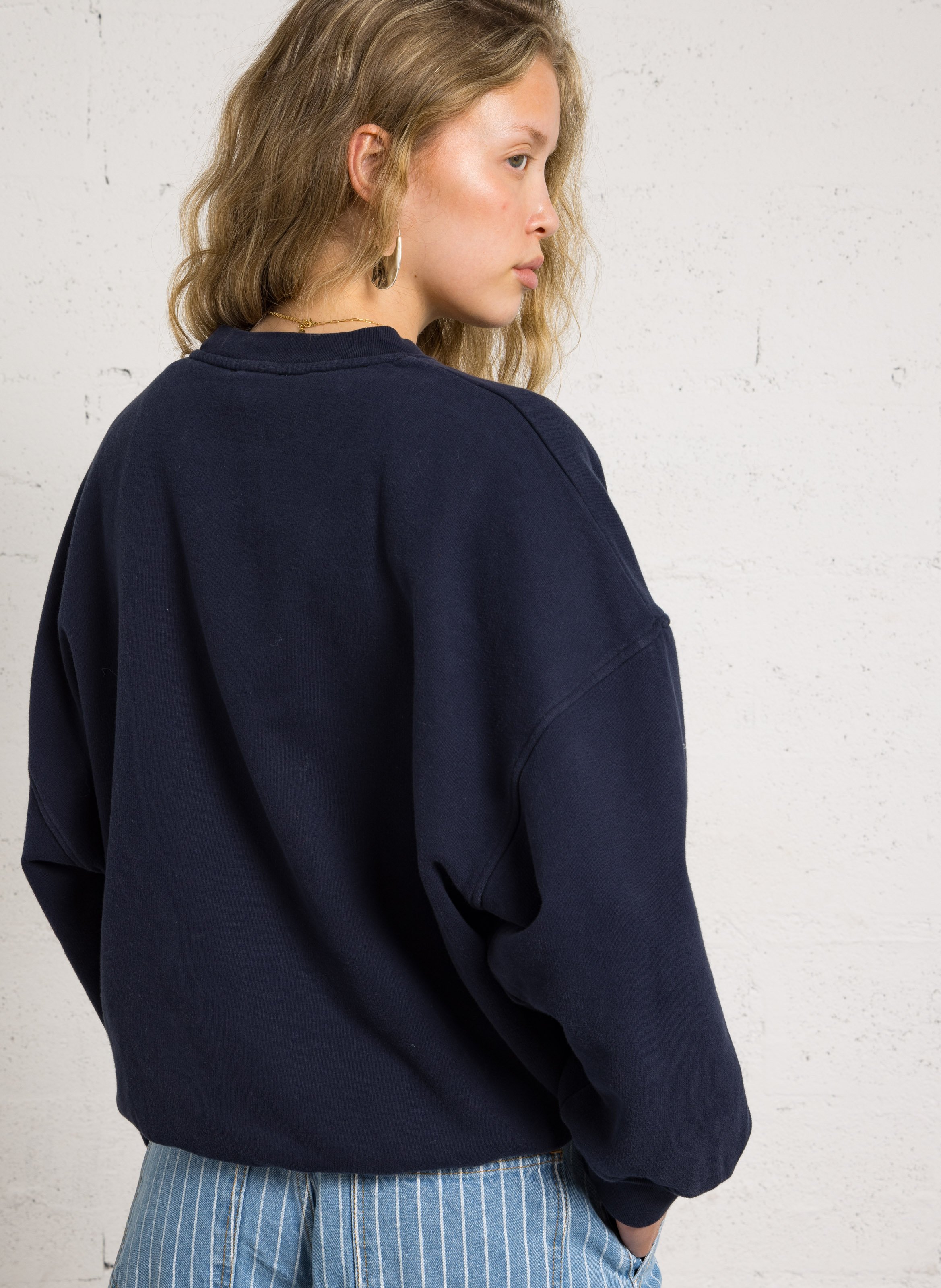 Sweat ample col rond sérigraphié en coton plizzy AMERICAN VINTAGE Bleu