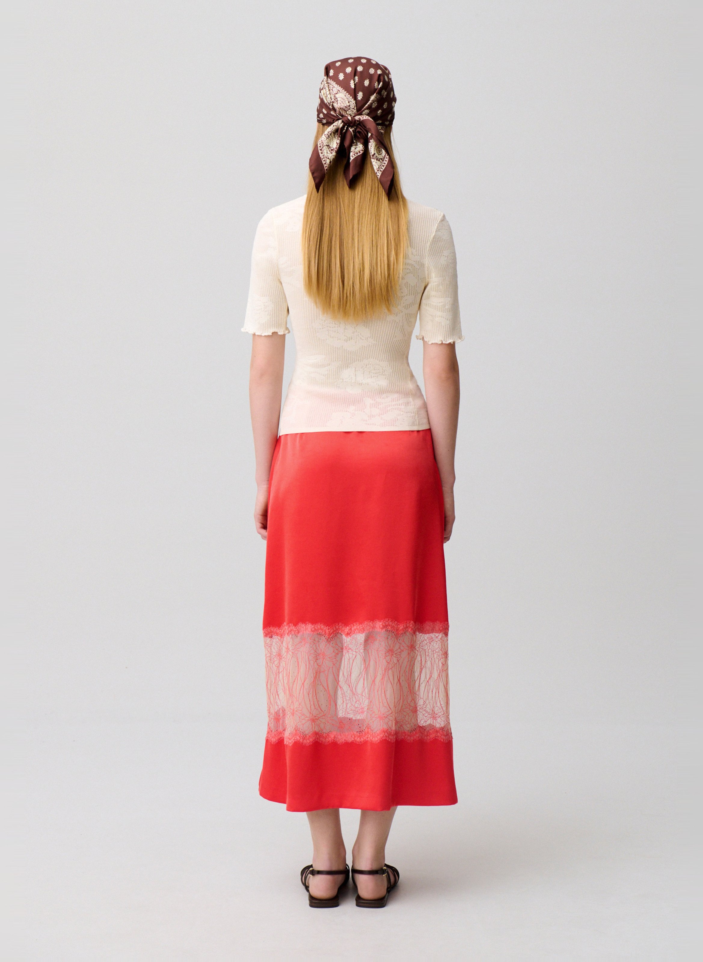 Jupe longue évasée à dentelle CLAUDIE PIERLOT Orange