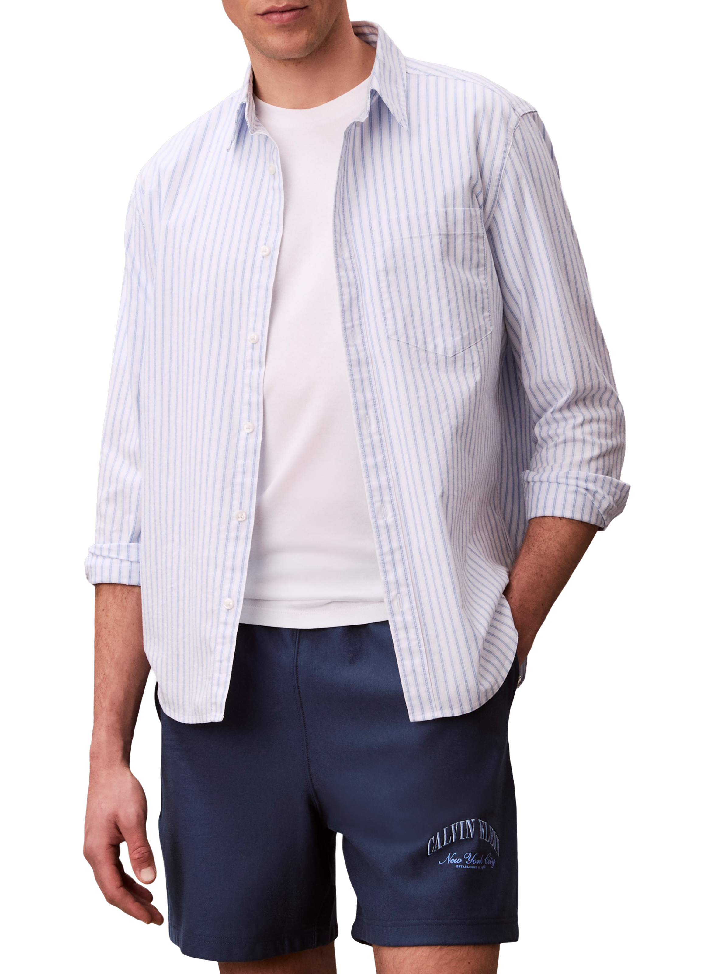 Kurzes T-Shirt mit Logo aus Baumwollmischung CALVIN KLEIN Blau