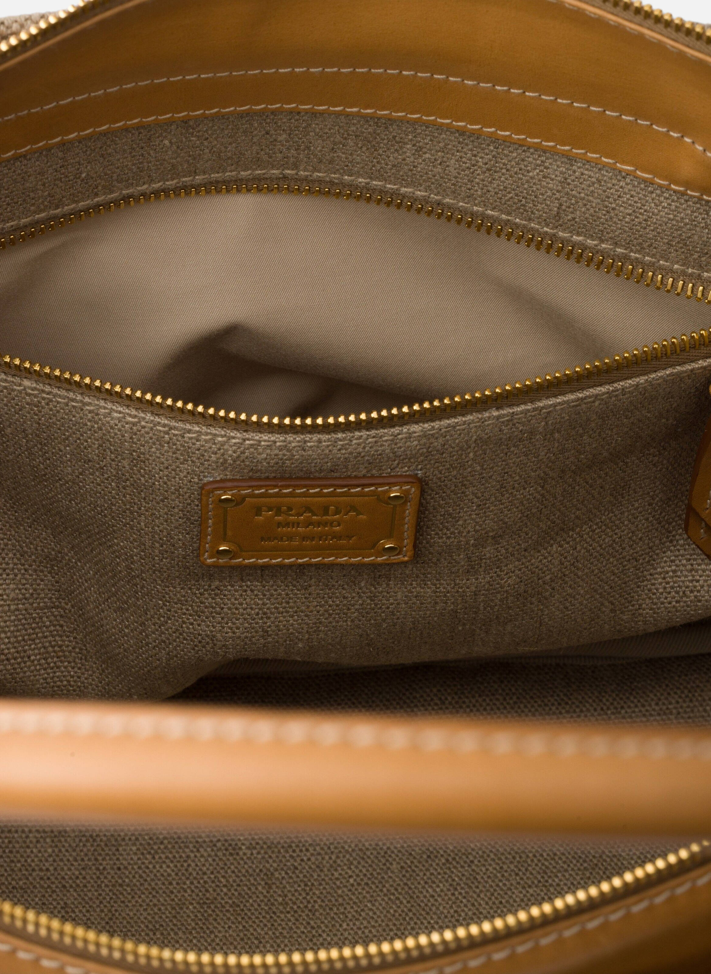 Grand cabas en lin et cuir PRADA Beige