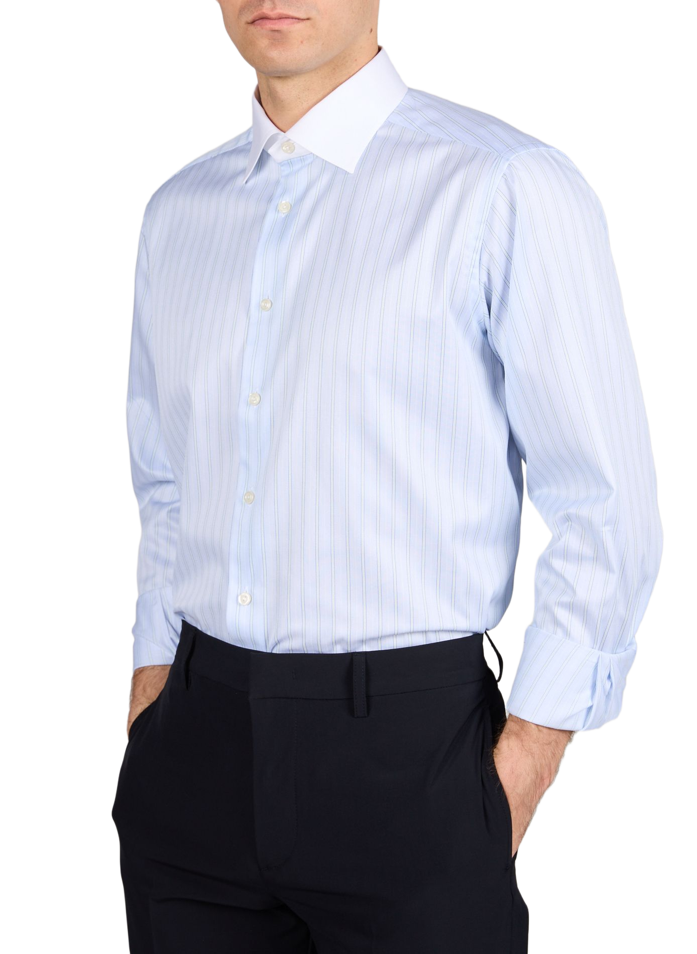 Chemise droite rayée à col contrasté en coton ETON Bleu