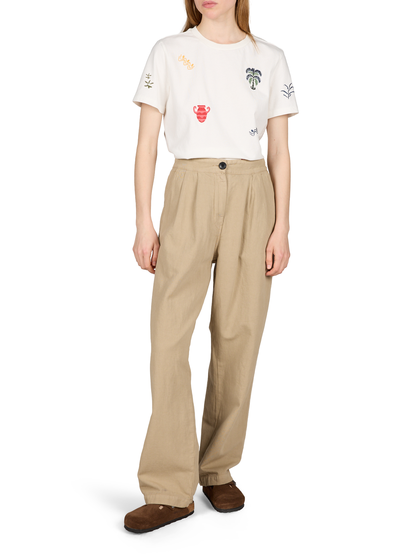 T-shirt brodé Objlunai en coton OBJECT Blanc