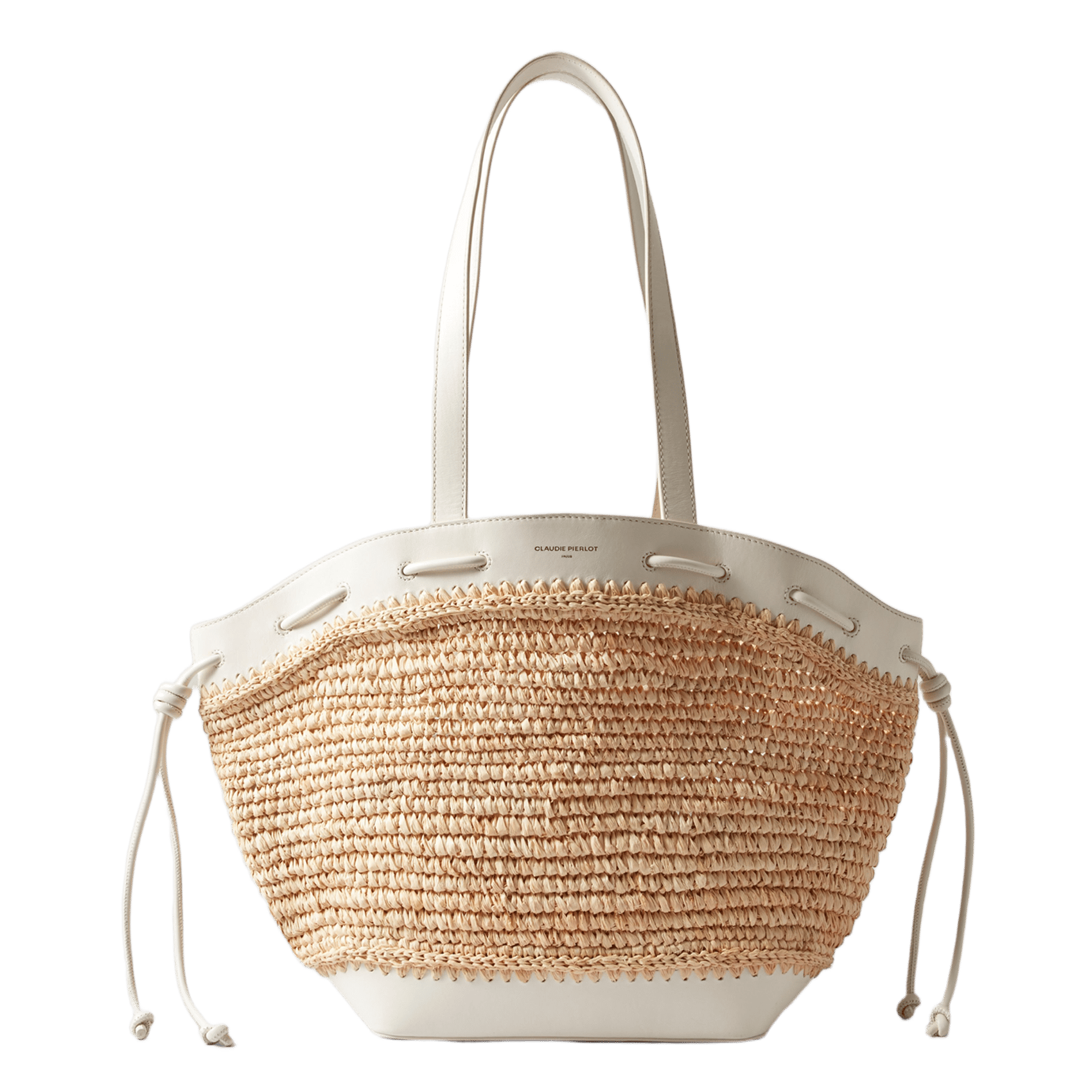 Panier en rephia tressé et cuir lisse CLAUDIE PIERLOT Beige