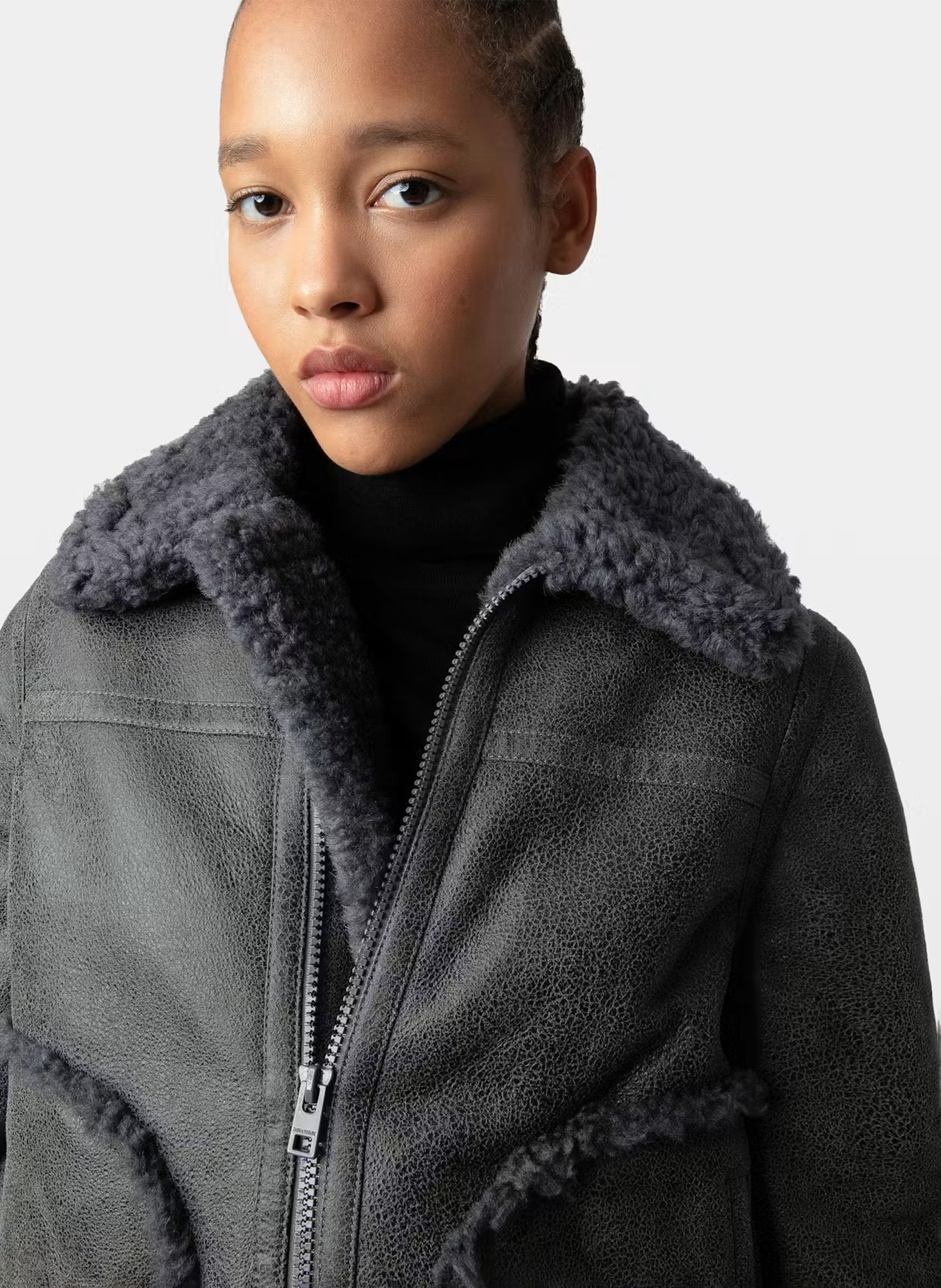 Blouson aviateur en cuir vieilli kady ZADIG&VOLTAIRE Gris