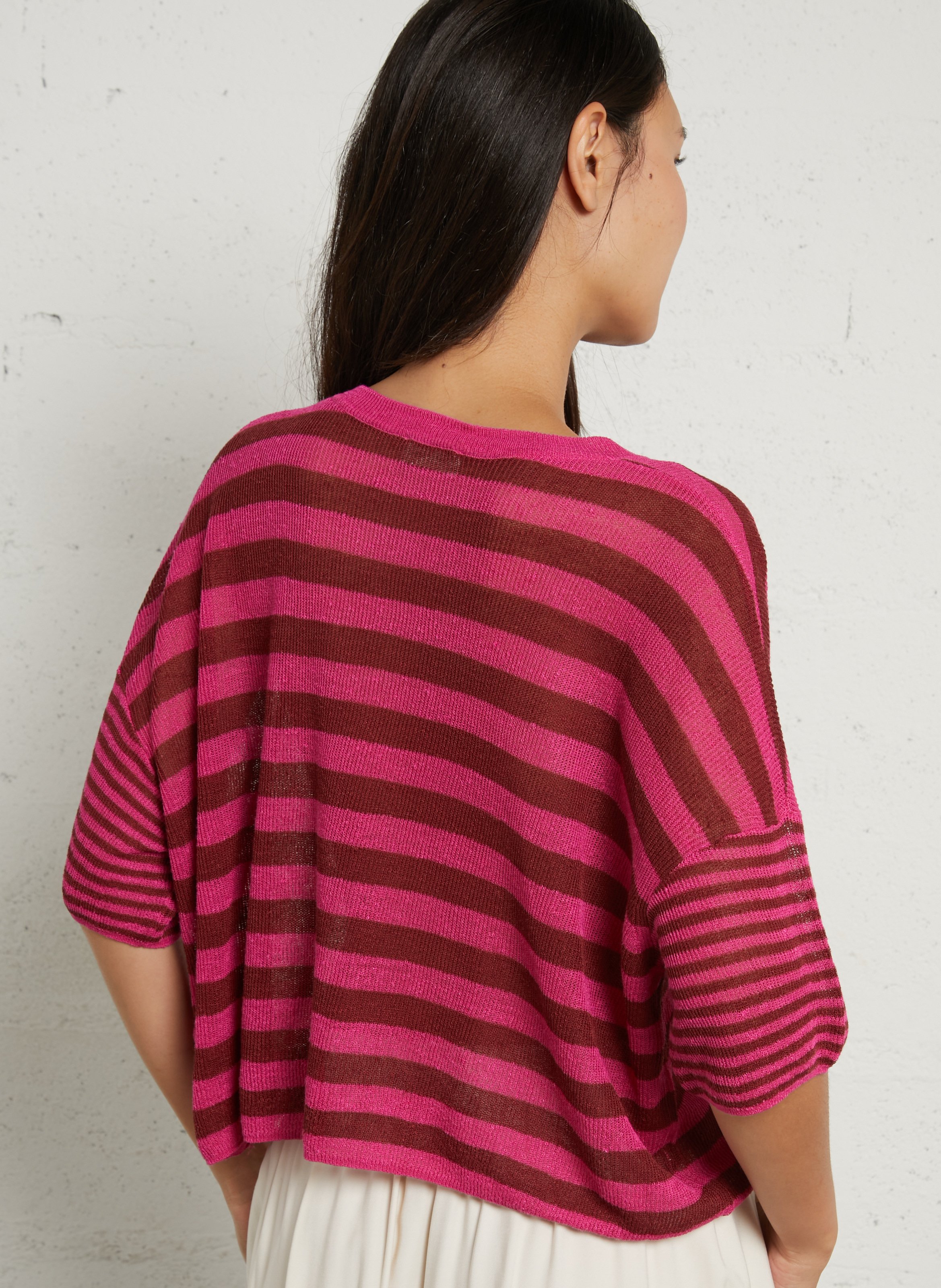 Pull ample rayé en lin mélangé epaky AMERICAN VINTAGE Rouge