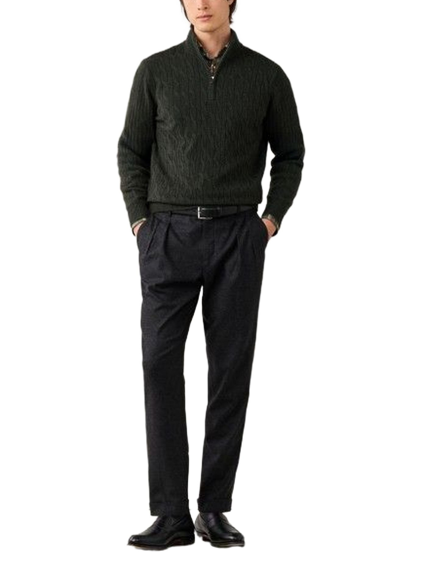 Geflochtener Wollpullover mit Reißverschlusskragen HACKETT Grun