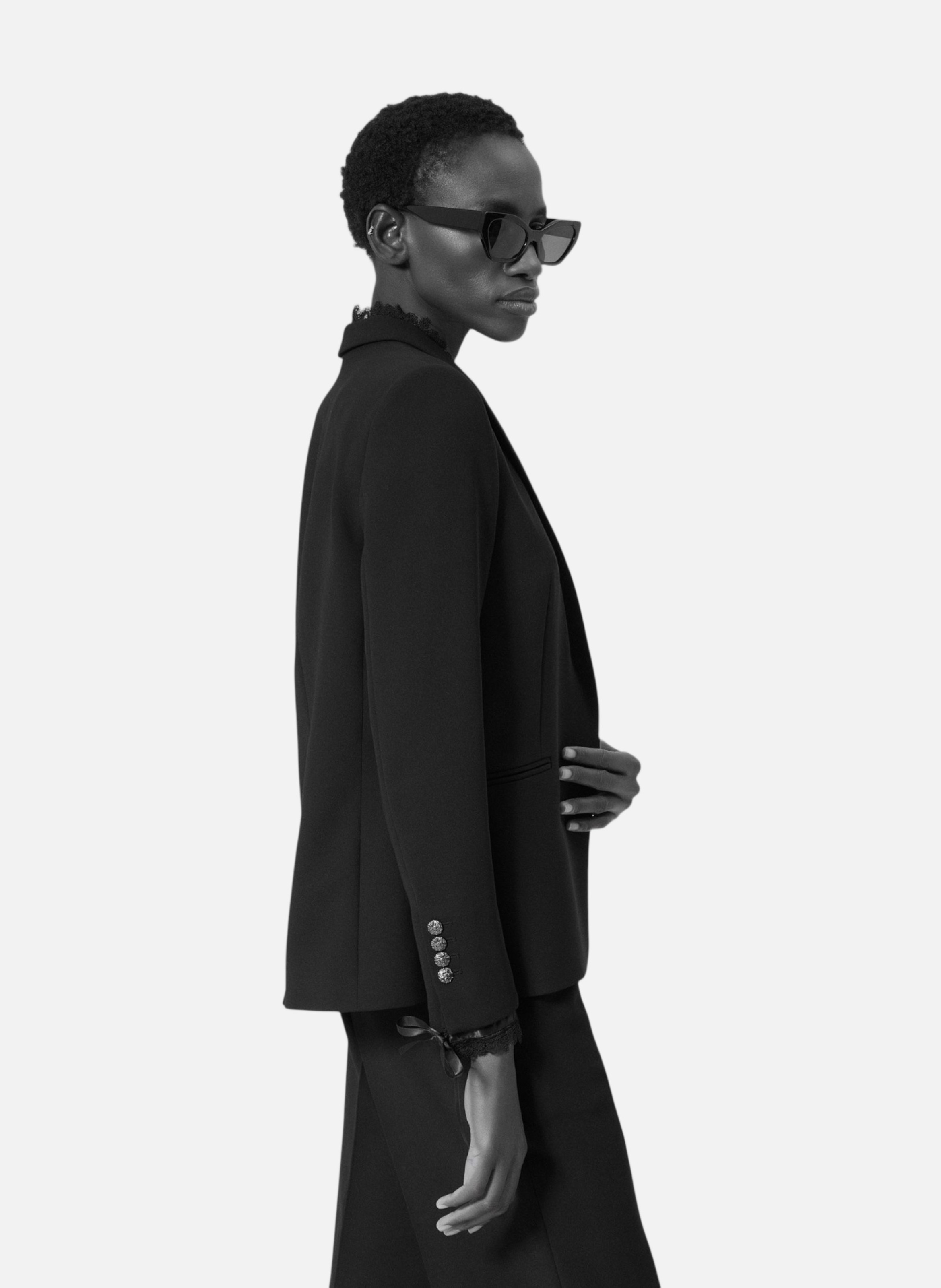 Veste tailleur avec bande dentelle THE KOOPLES Noir