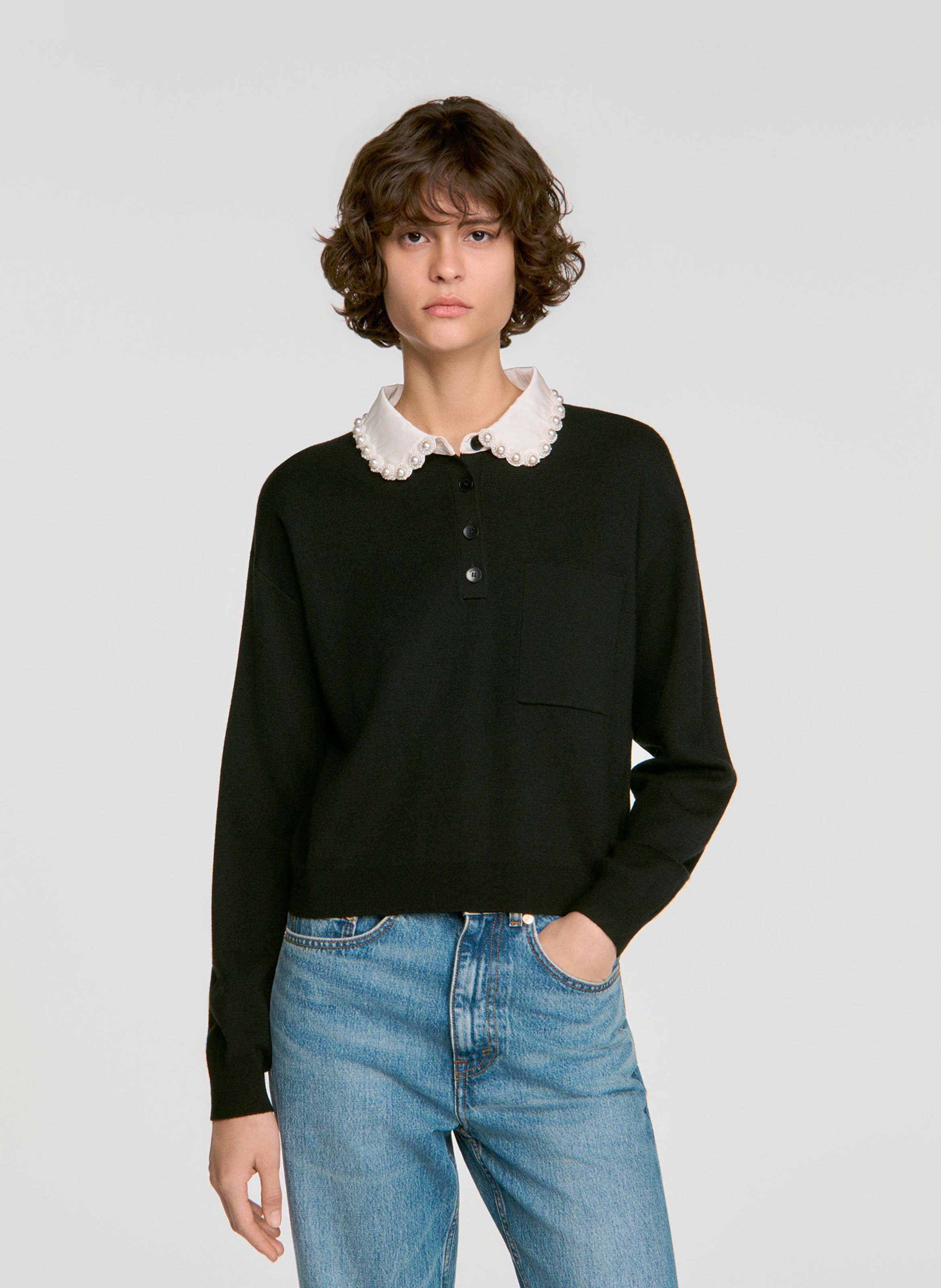 Pull droit en laine mélangée SANDRO Noir