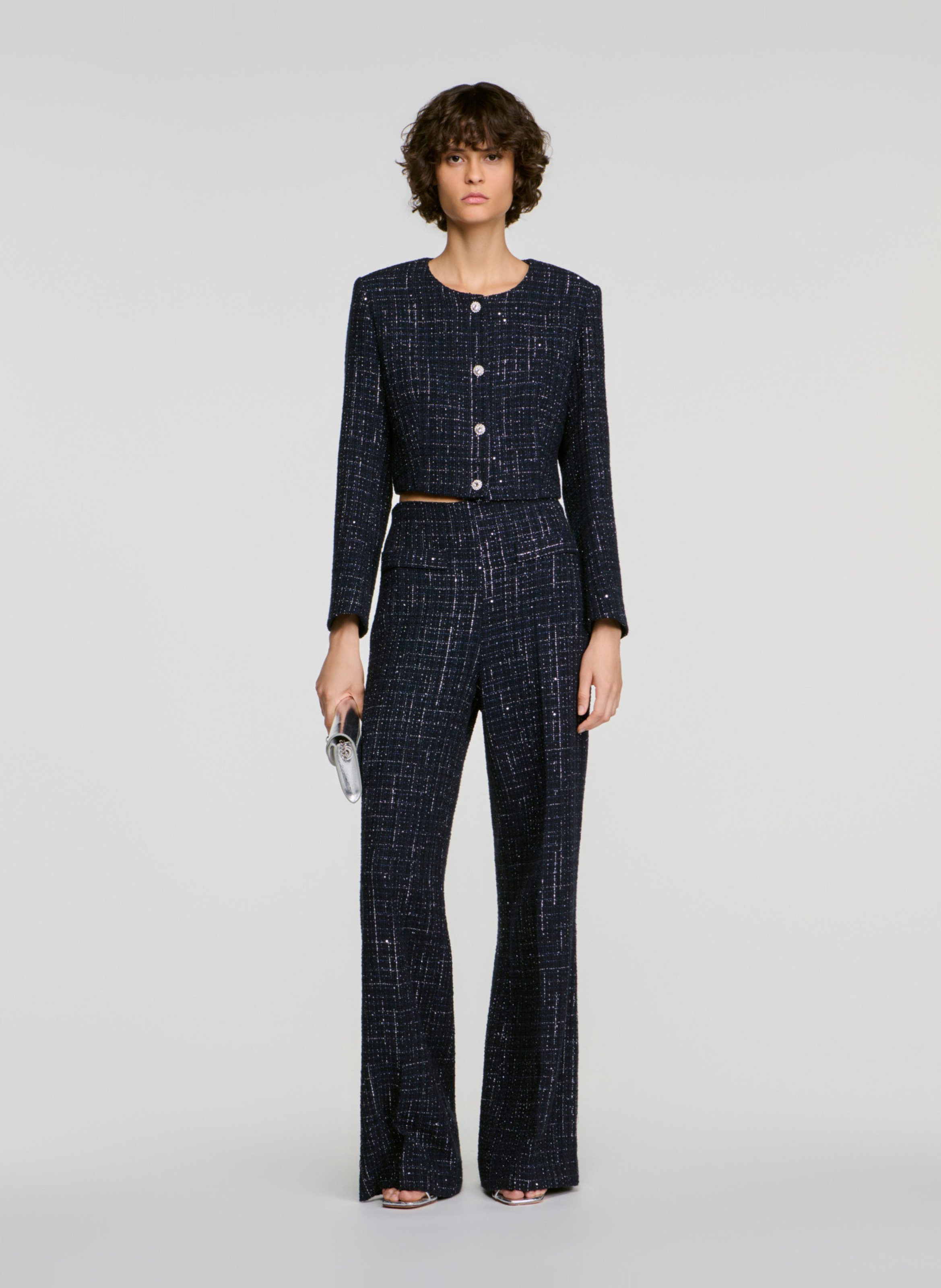 Veste courte ajustée en coton mélangé SANDRO Bleu