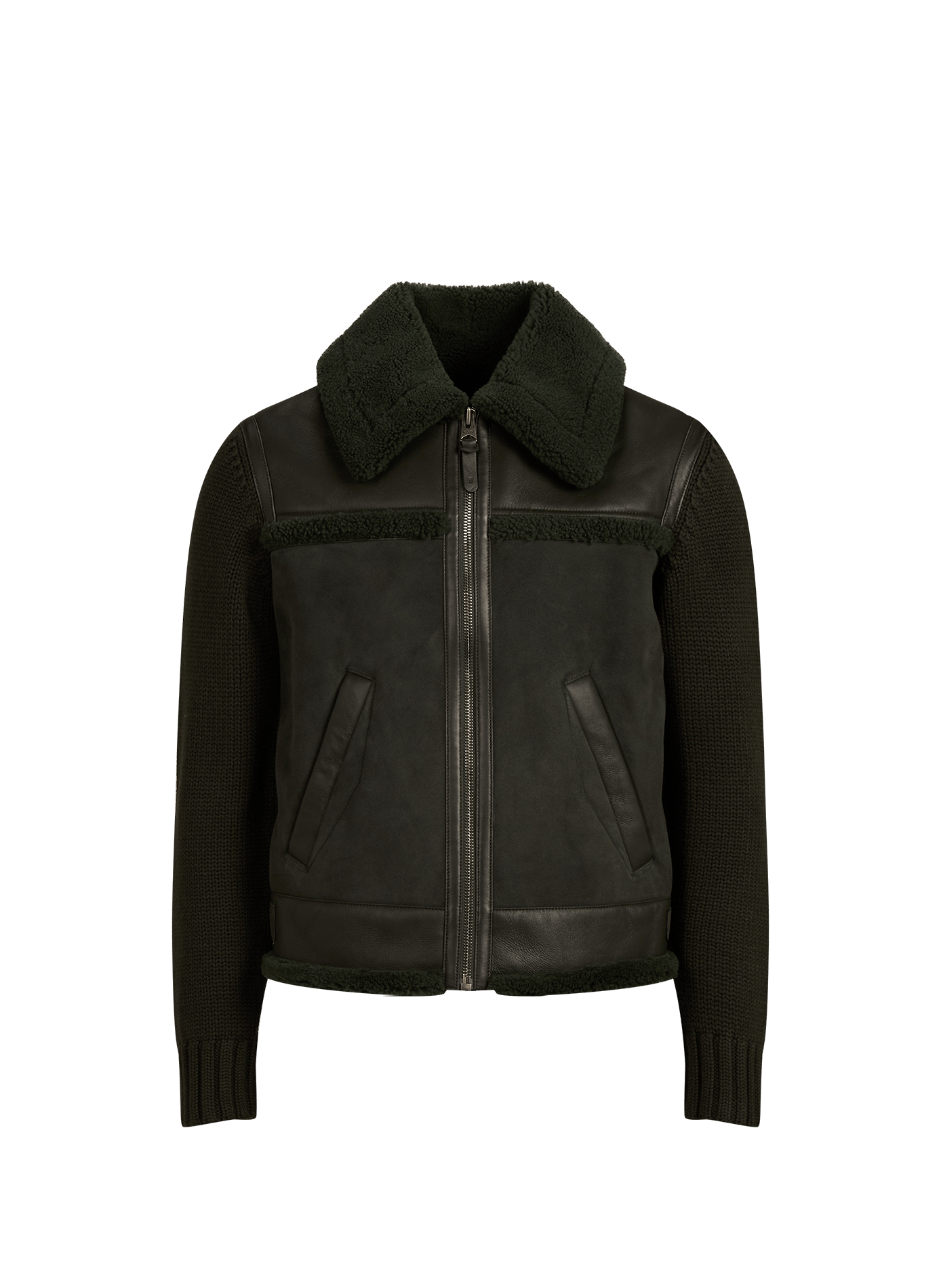 Jacke mit klassischem Kragen aus Leder und Wolle  Evergreen