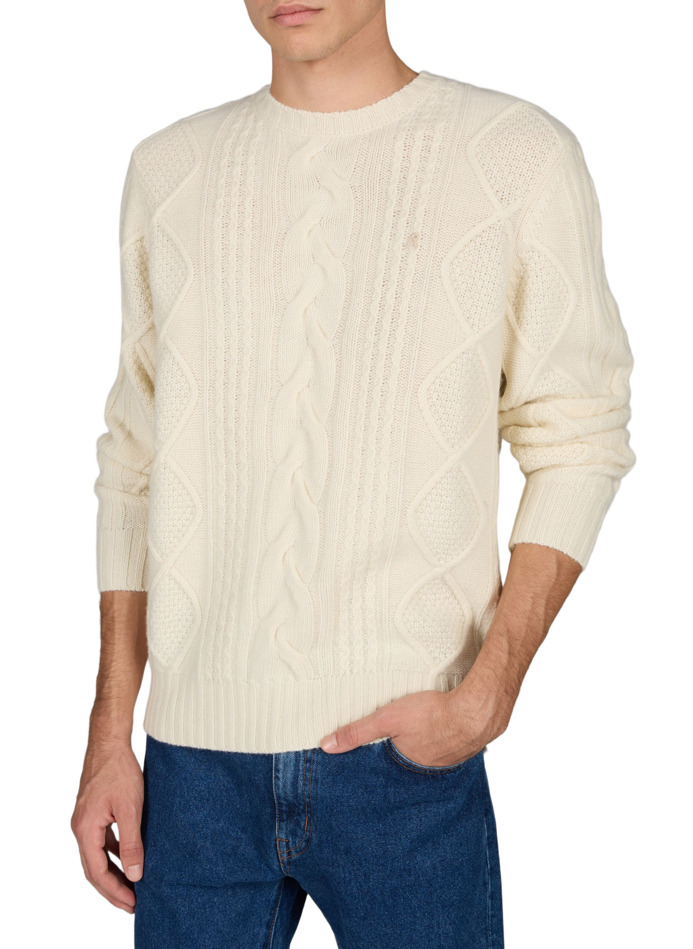 Gerader Rundhalsausschnitt-Pullover aus Wollmischung REPLAY Beige