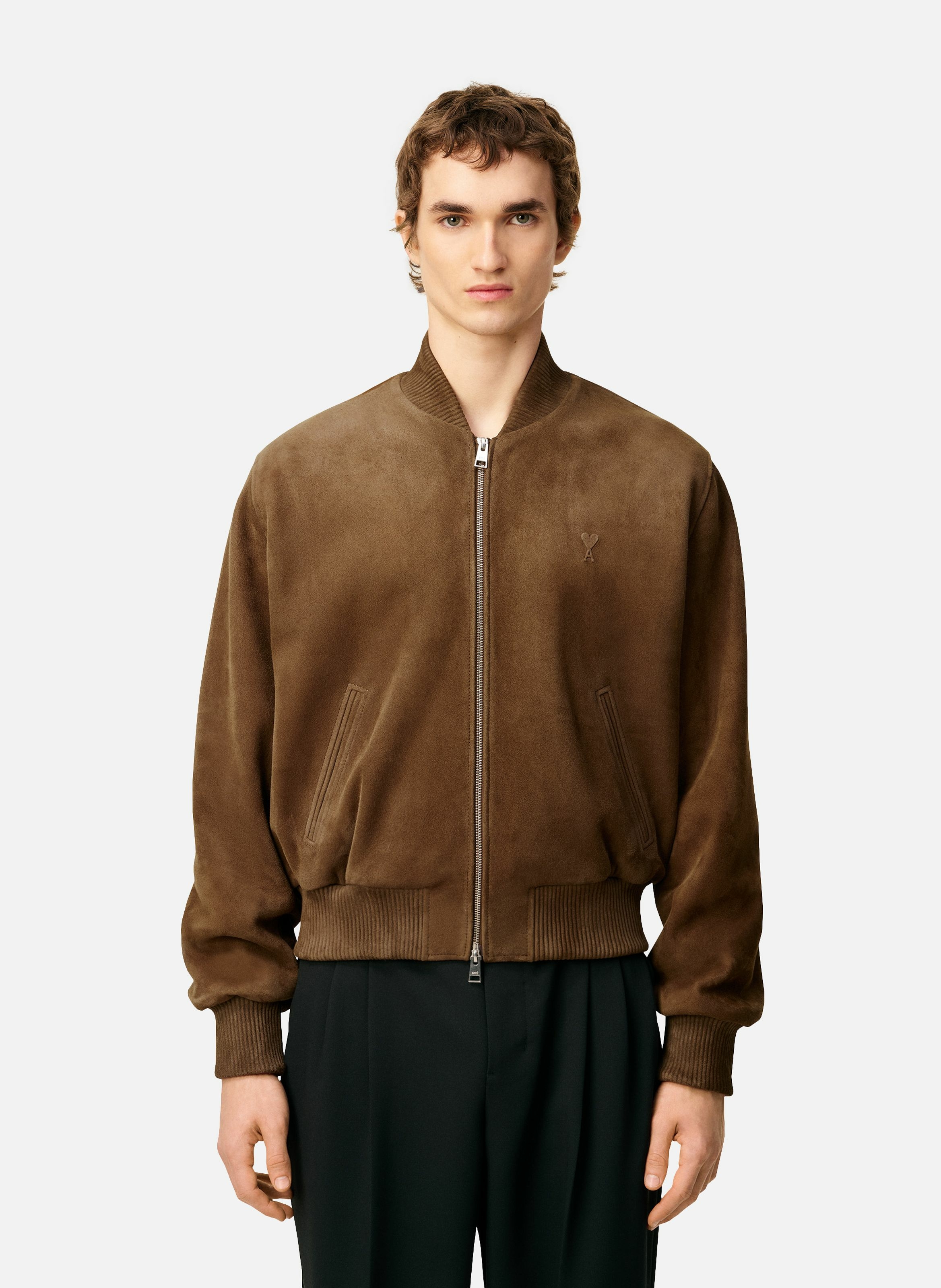 Veste  zippée en cuir AMI PARIS Marron