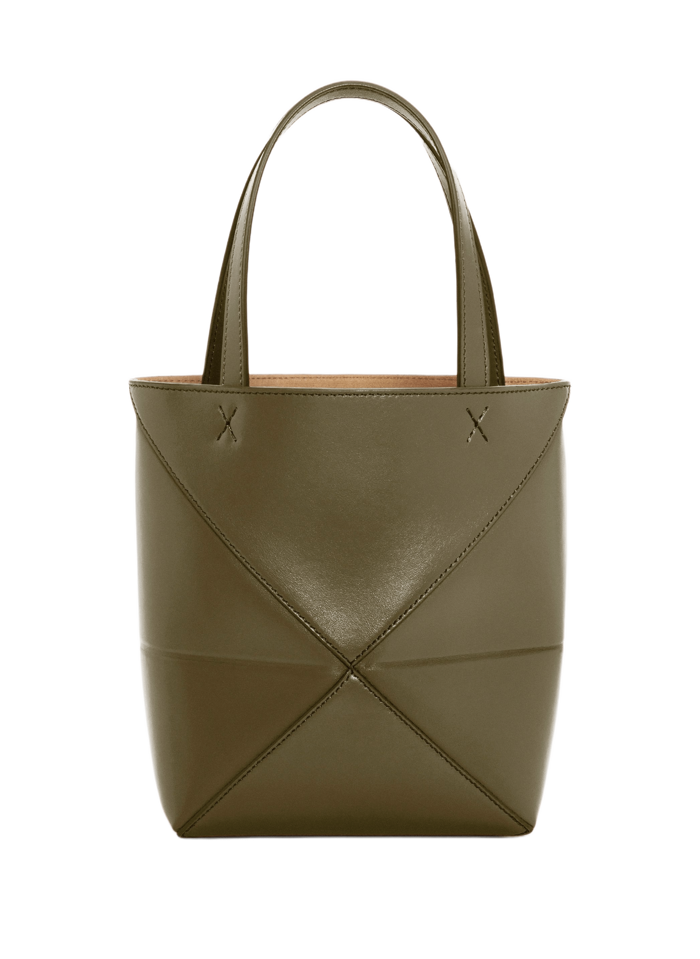 Mini Puzzle Fold Glossy Calf Leather Tote LOEWE Khaki