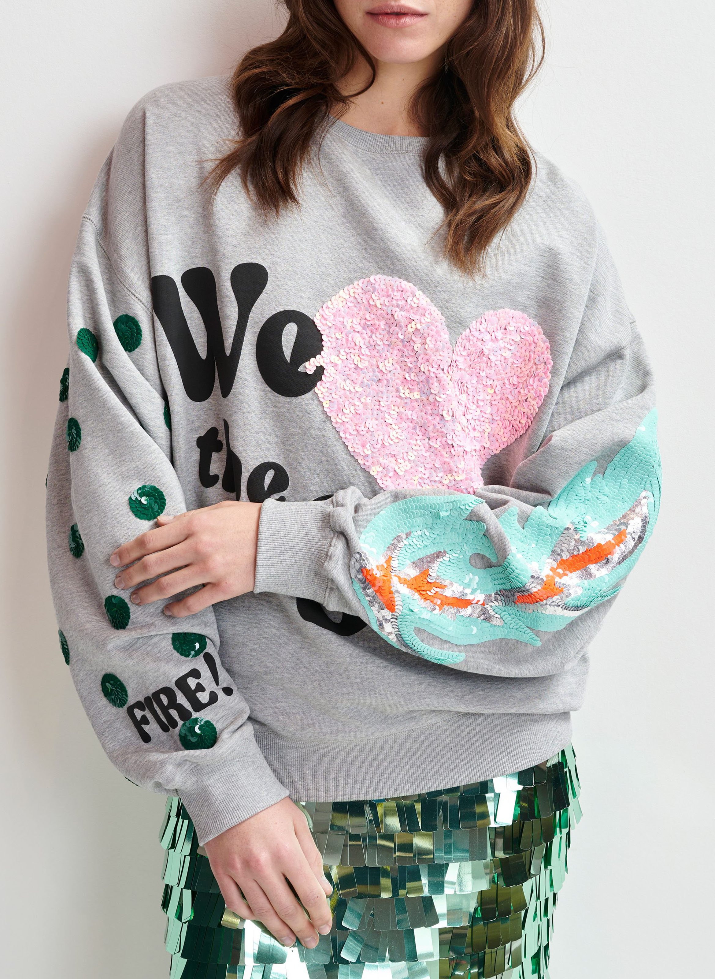 Sweat ample imprimé à broderies paillettes ihexperience ESSENTIEL ANTWERP Noir