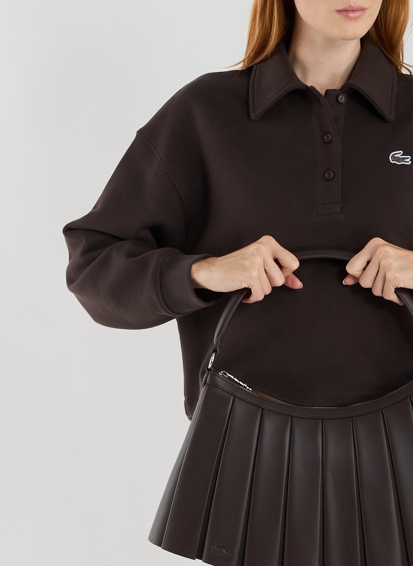 Pleated leather shoulder bag LACOSTE Brown