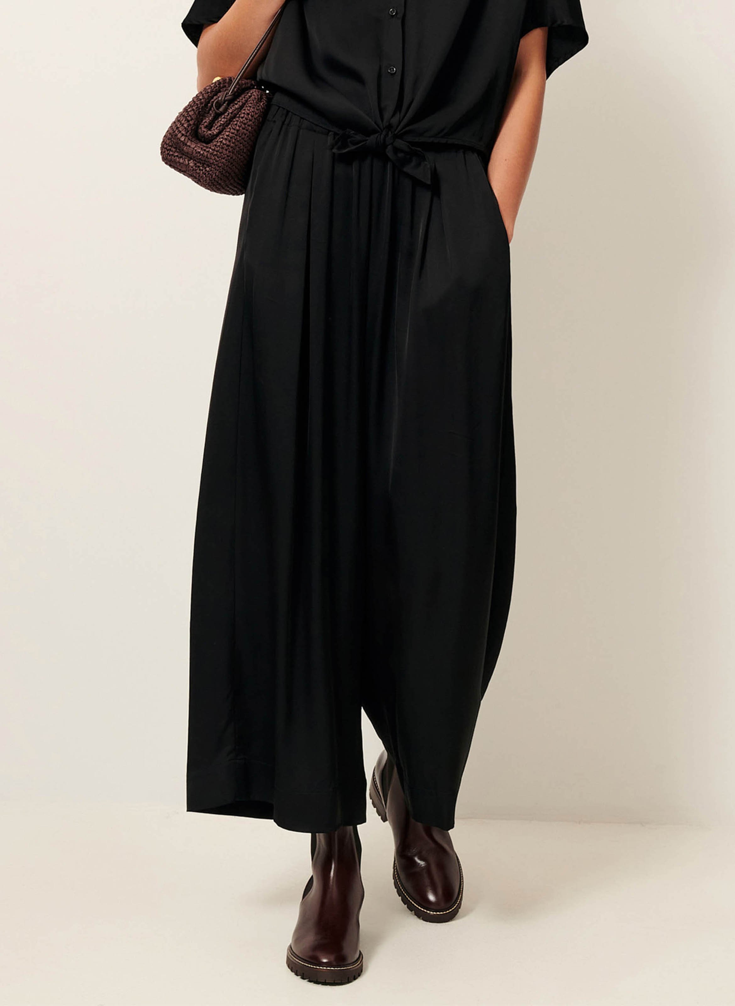 Pantalon large taille haute fluide isla night SESSUN Noir