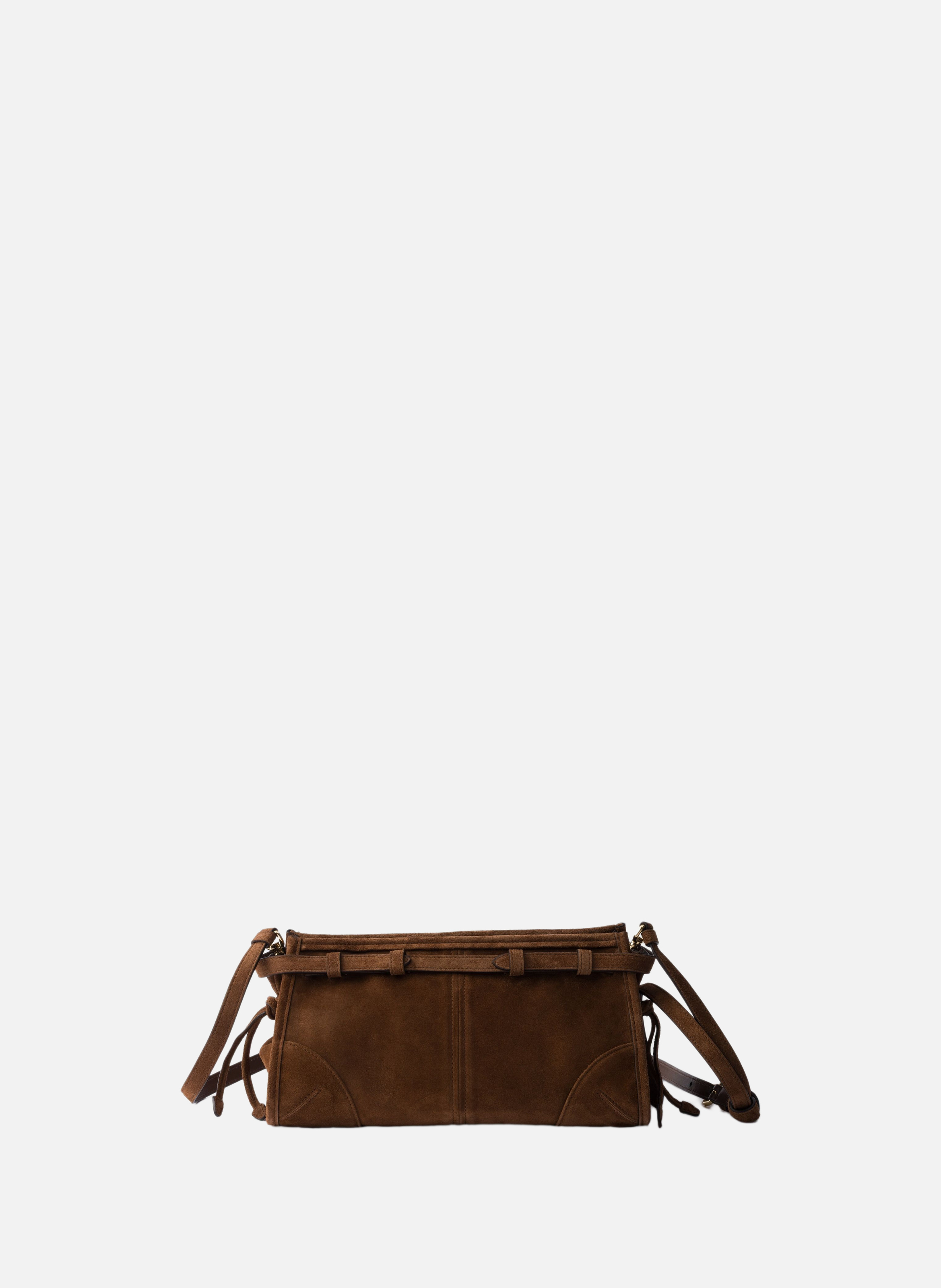 Petit sac porté épaule prada bonnie en daim PRADA Marron