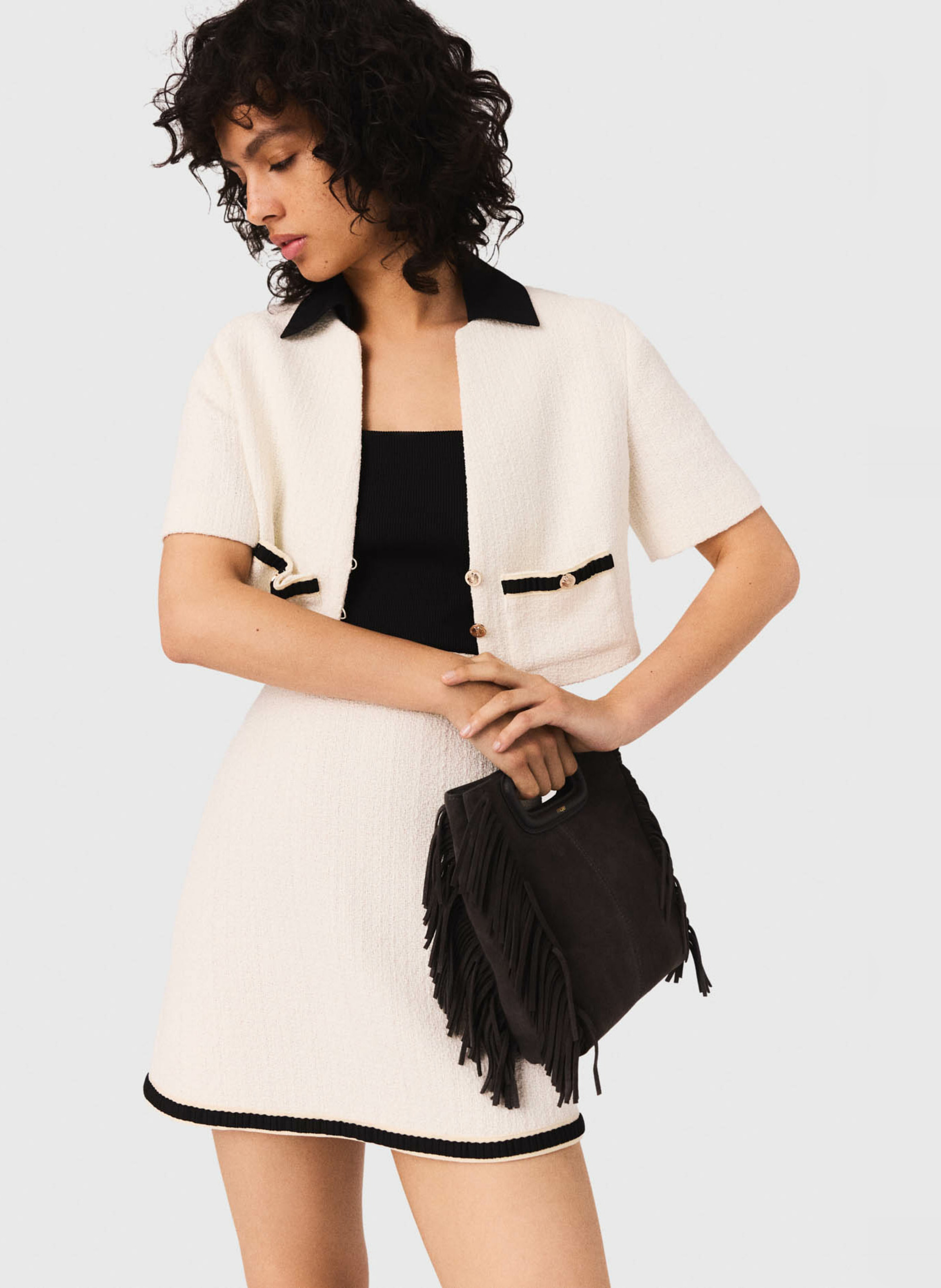 Robe courte col carré en coton mélangé MAJE Beige