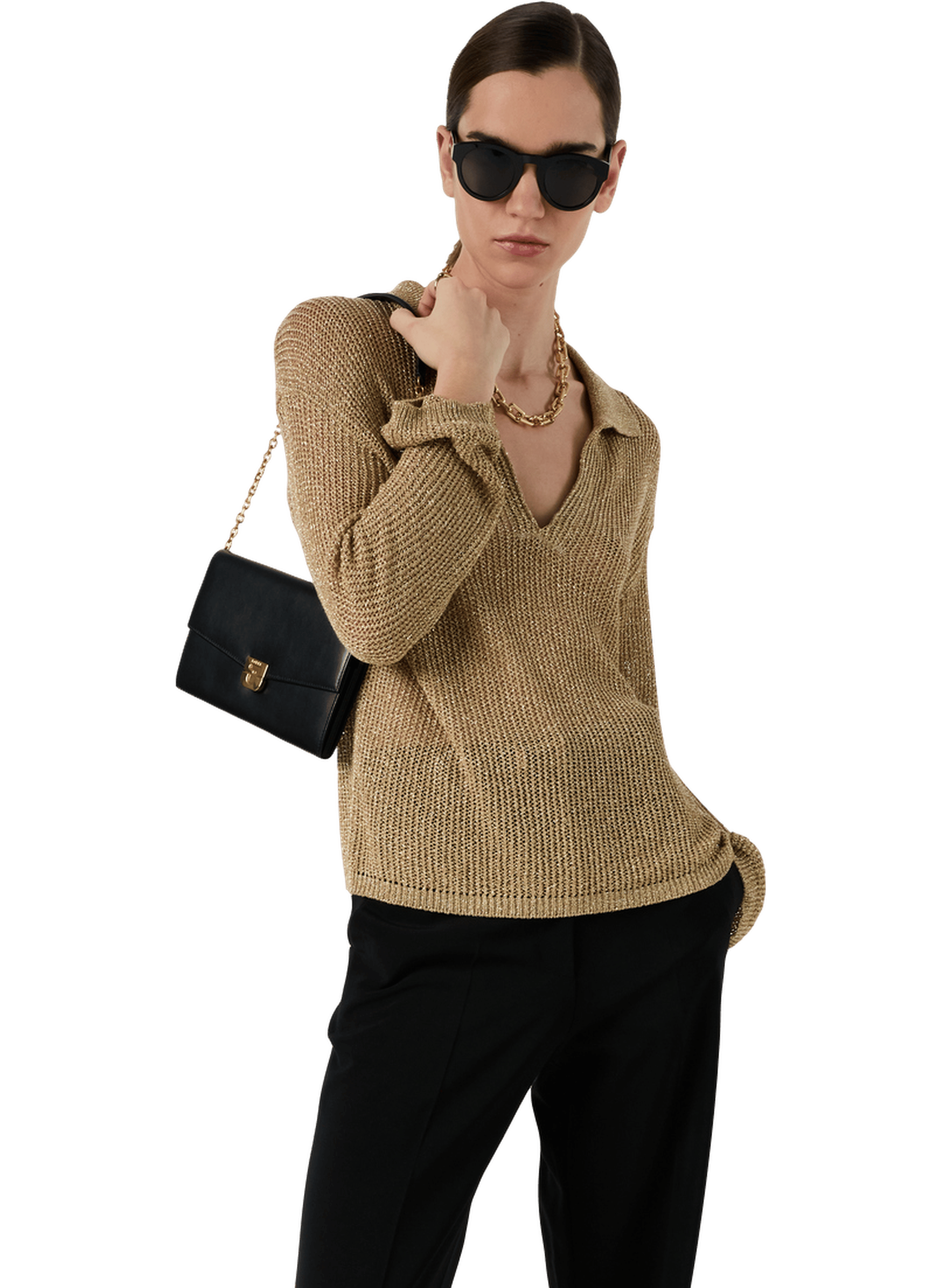 Pull à col polo en maille dorée - lailah GERARD DAREL Doré