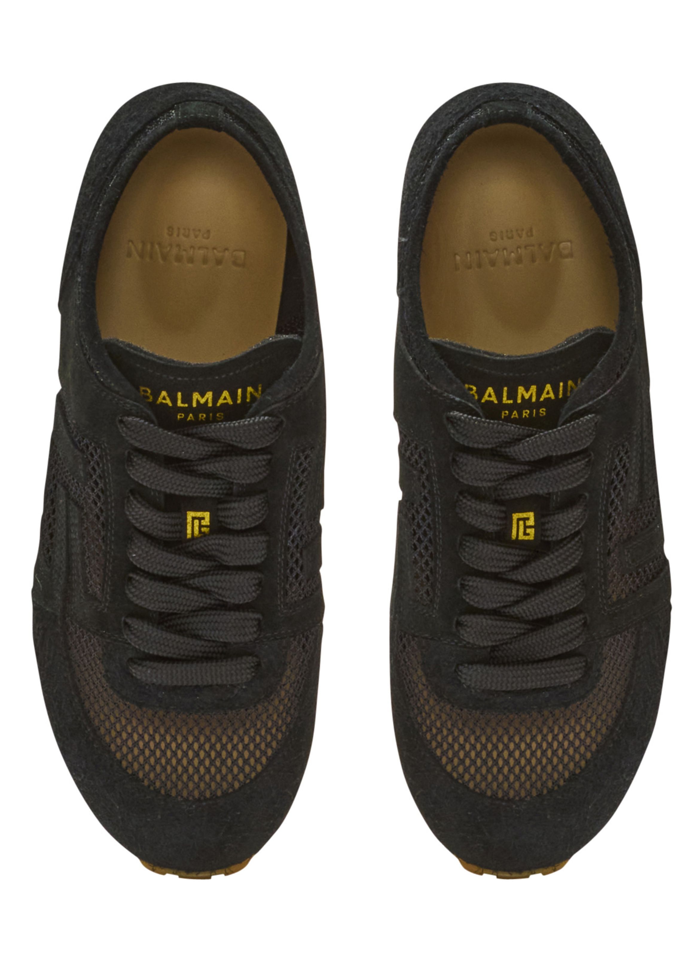 Baskets racer 45 en cuir de veau, daim et nylon BALMAIN Noir