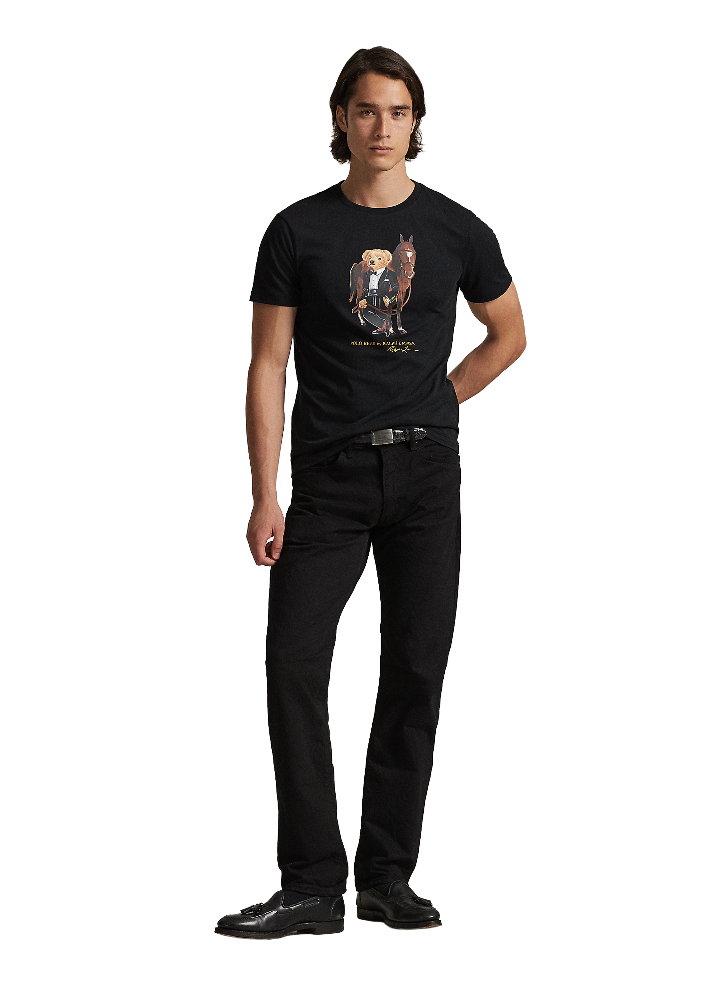 T-shirt col rond sérigraphié en coton POLO RALPH LAUREN Noir