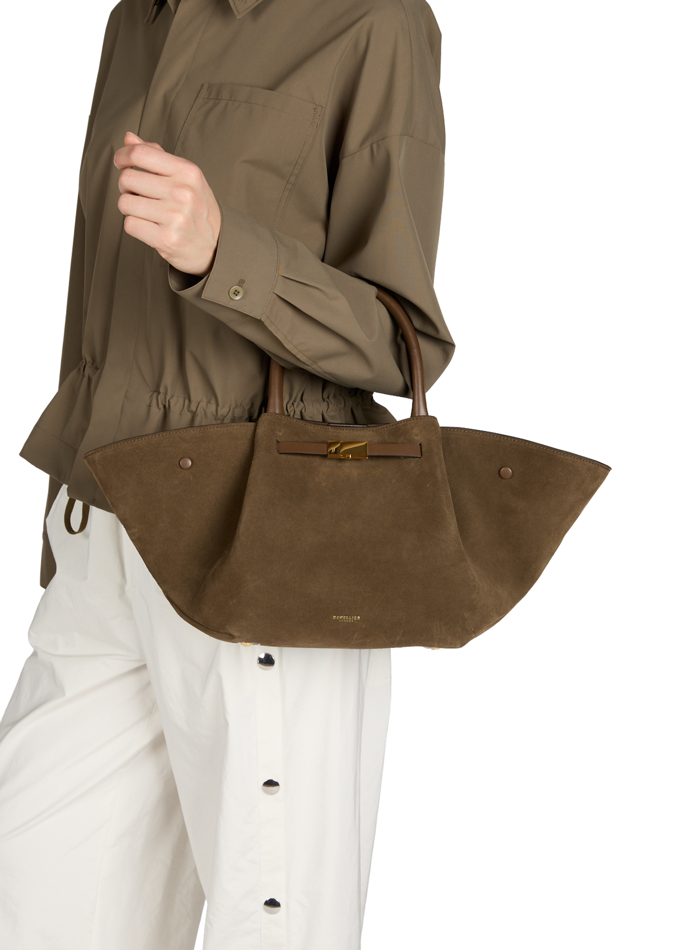 Striped leather handbag DEMELLIER LONDON Brown