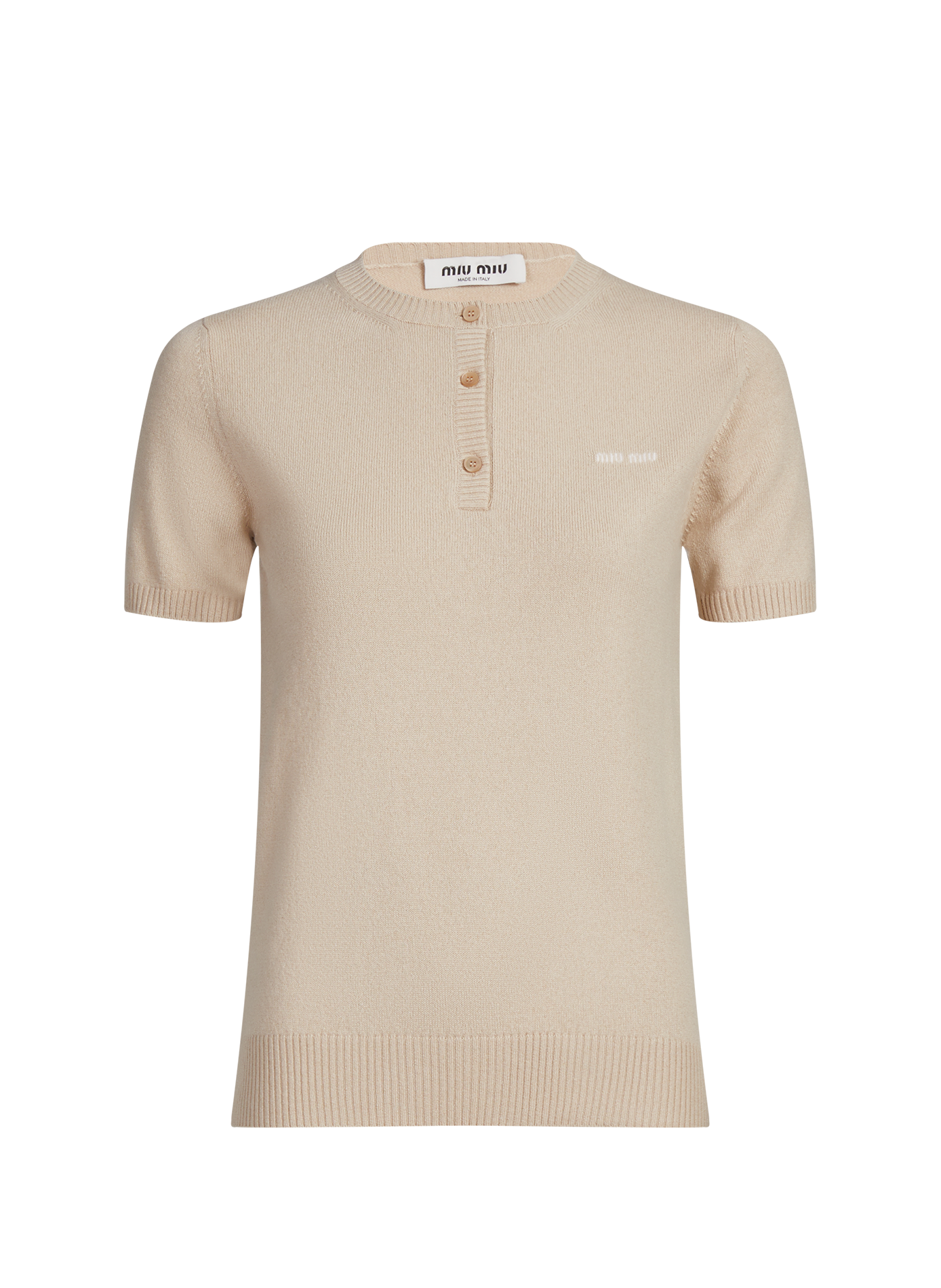 <p>Buttoned collar cashmere top</p> MIU MIU Beige