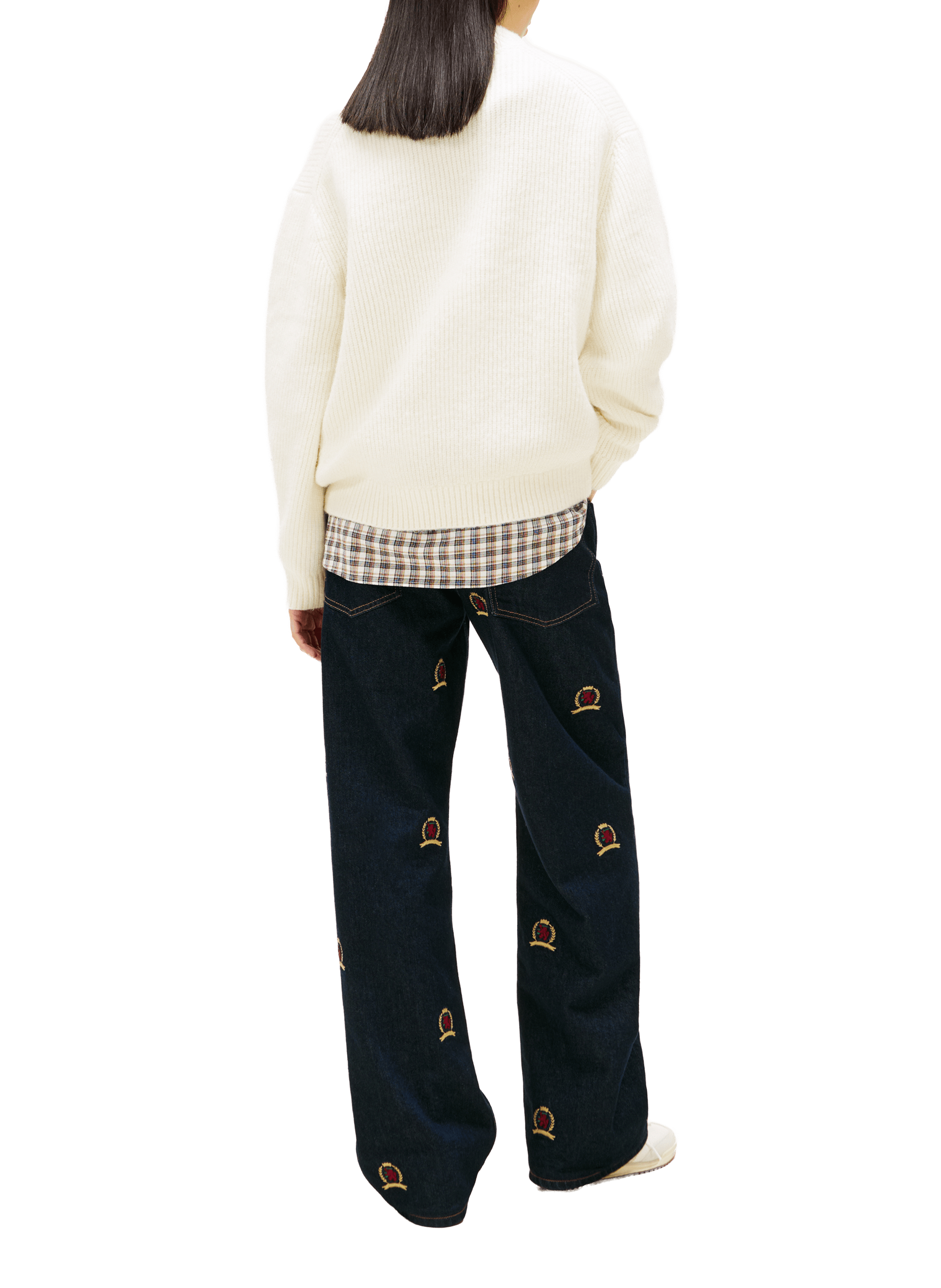 Pull côtelé droit à logo TOMMY HILFIGER Beige