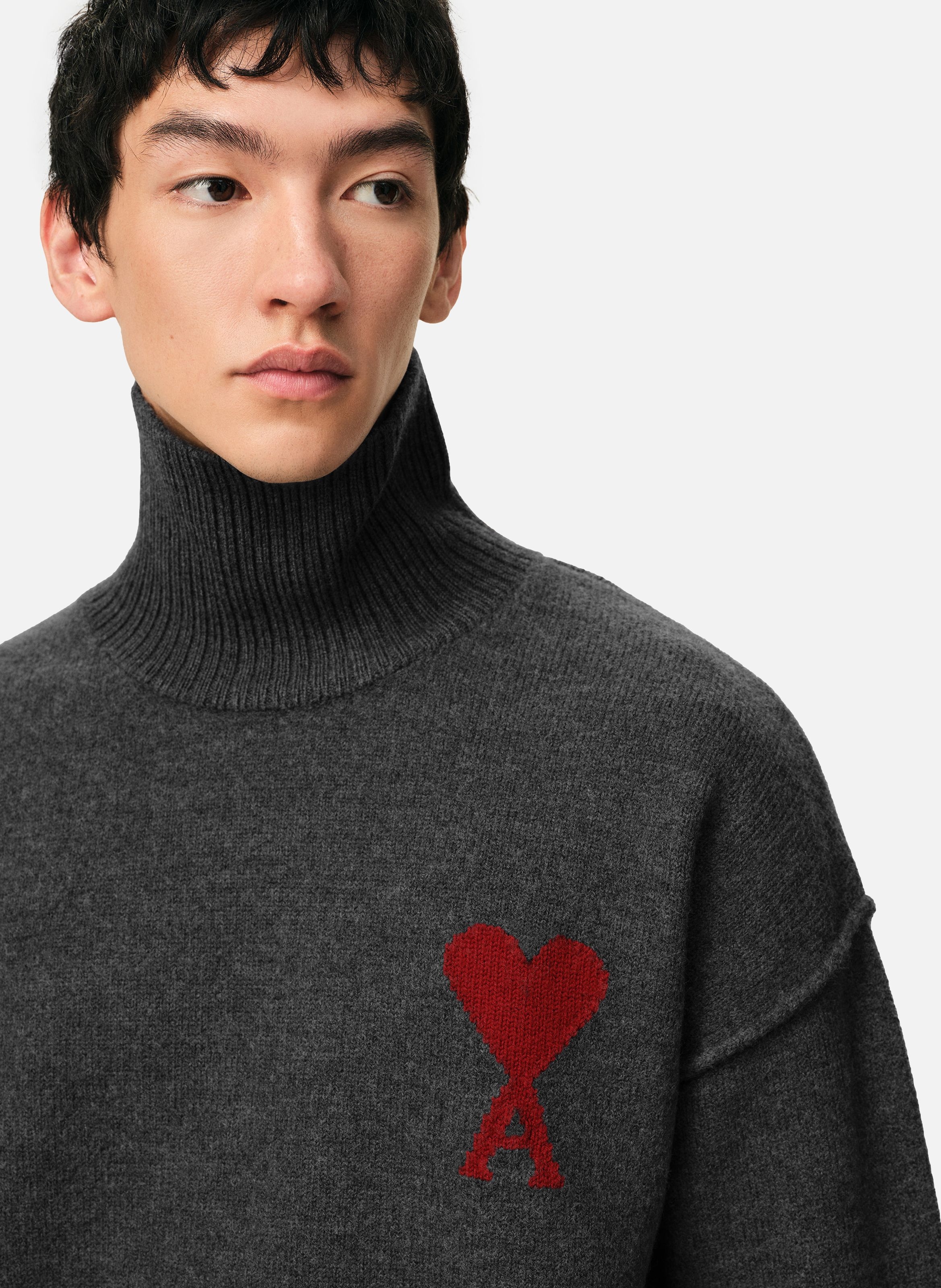 Pull Col Cheminée Ami De Coeur En Laine unisexe AMI PARIS Gris