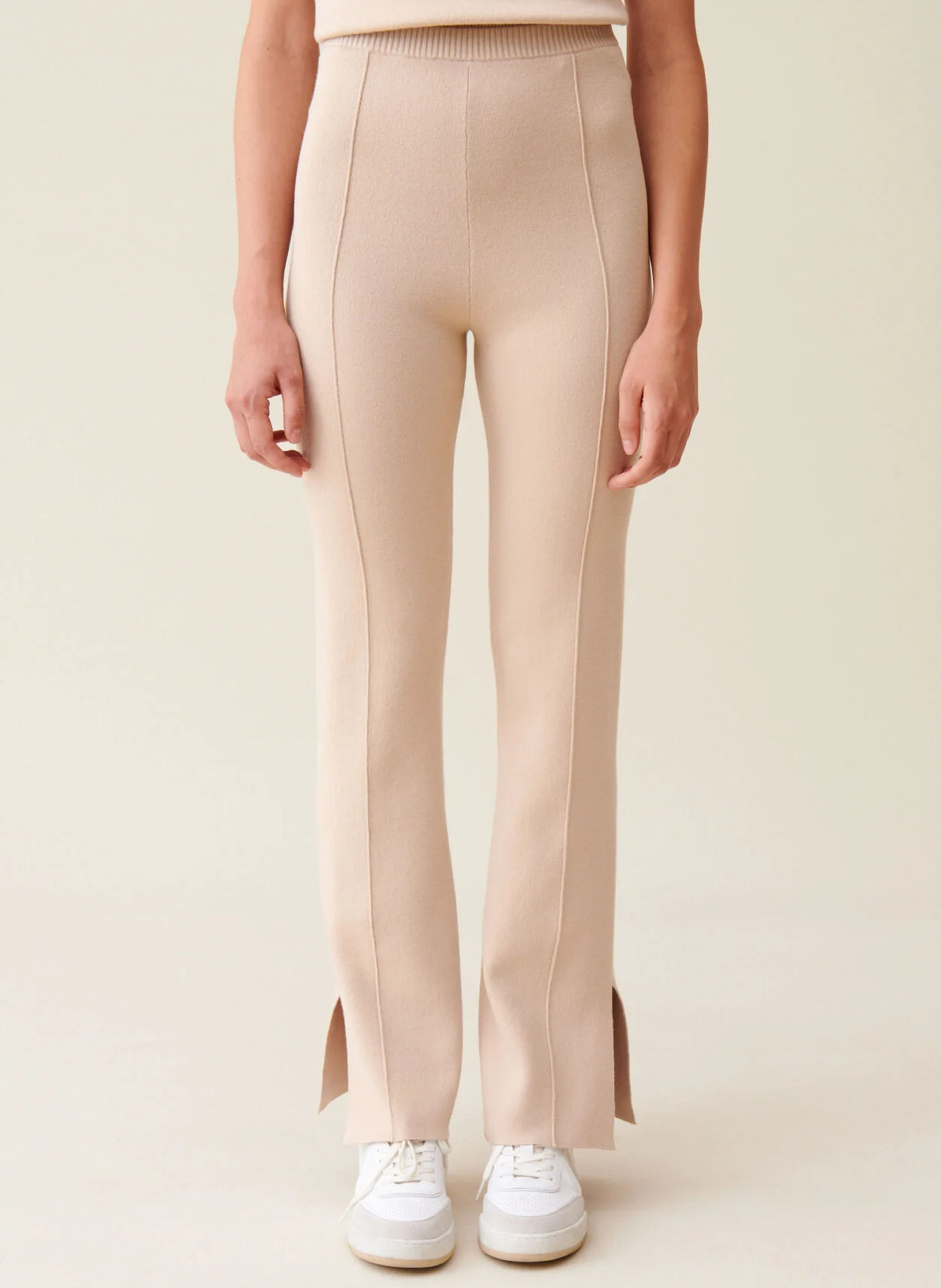 Pantalon droit surpiqures en coton mélangé CLAUDIE PIERLOT Beige