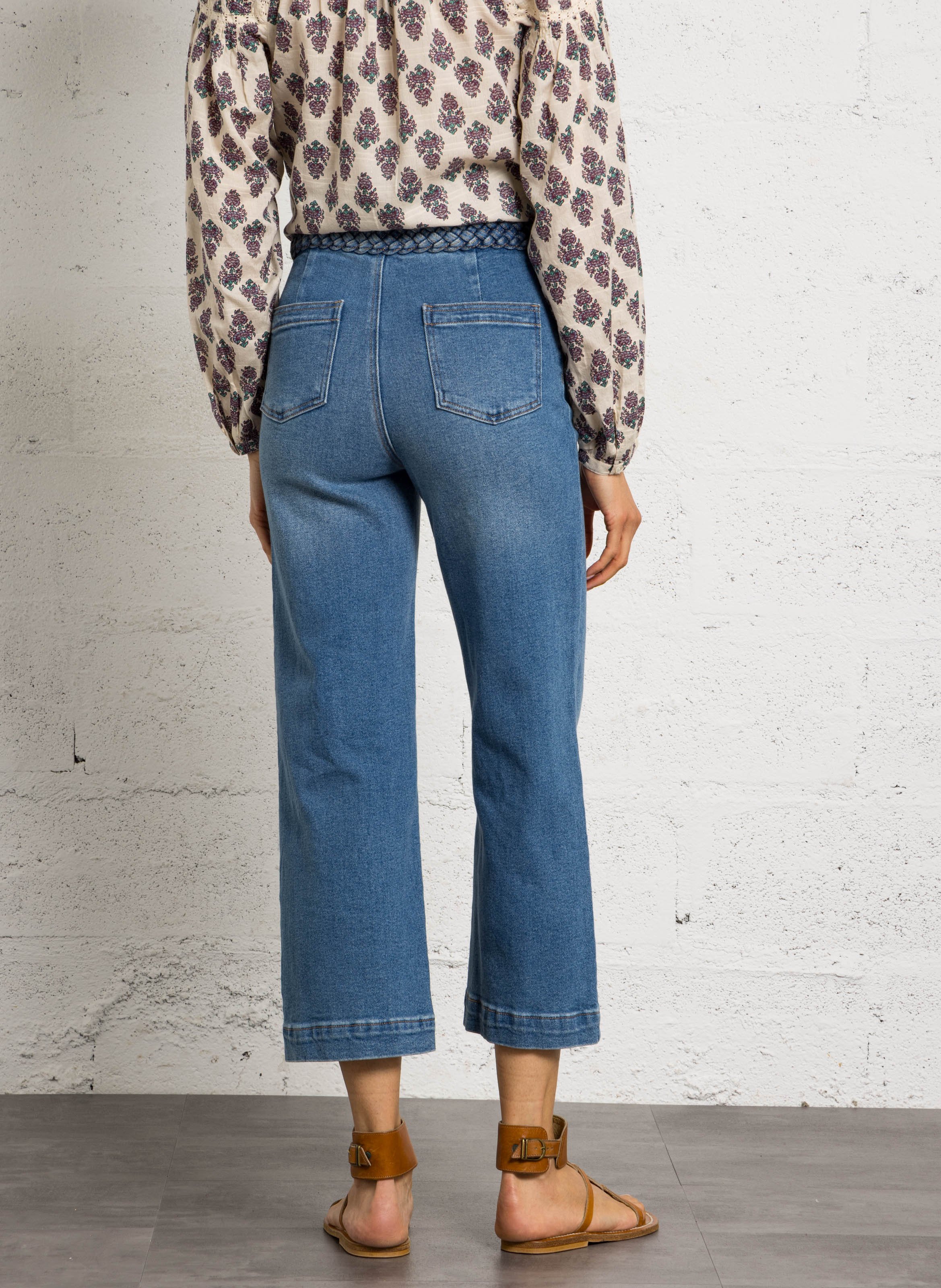 Jean cropped uni à ceinture tressée roma MAISON 123 Bleu