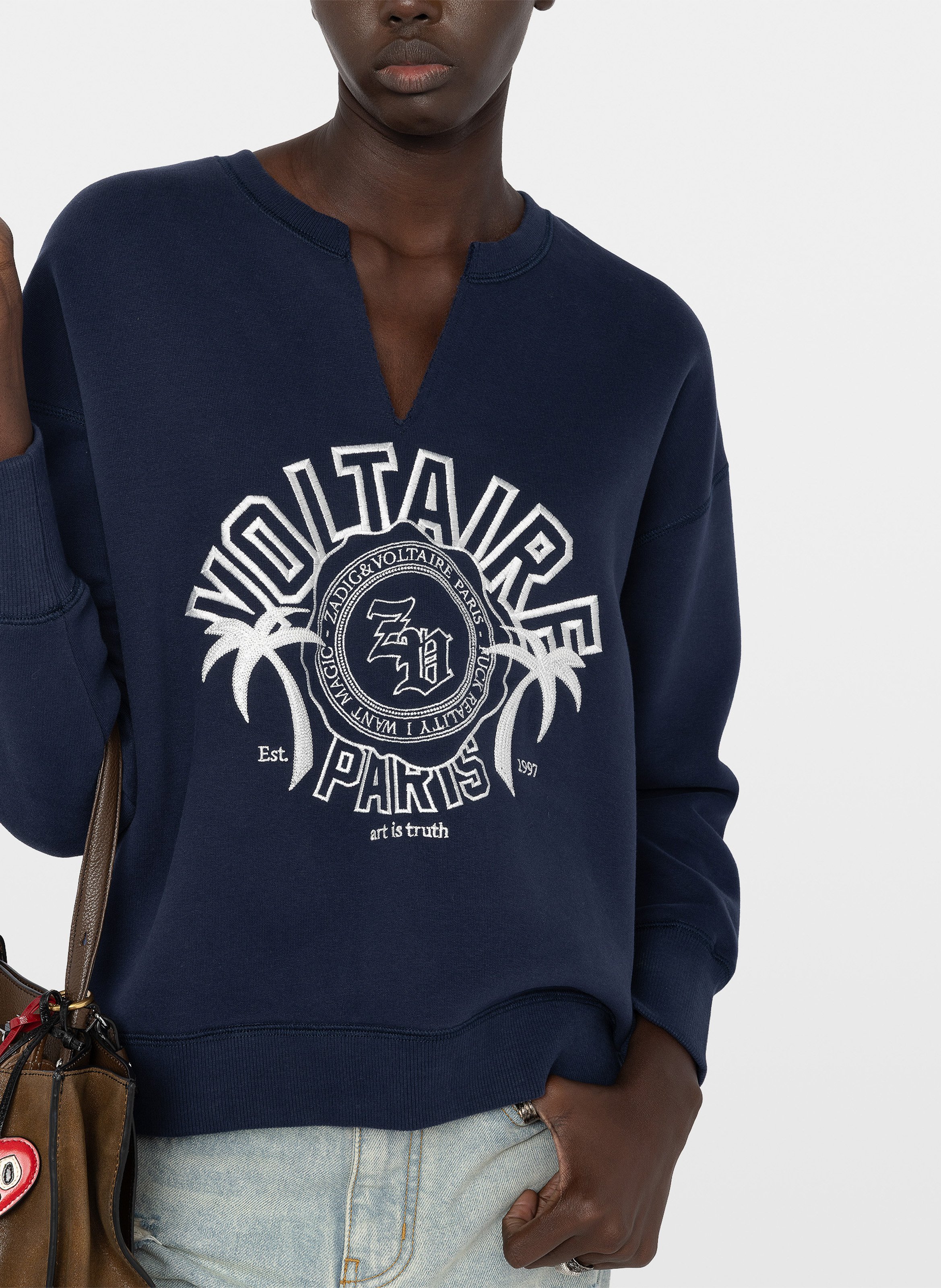 Sweat col rond droit brodé olive ZADIG&VOLTAIRE Bleu