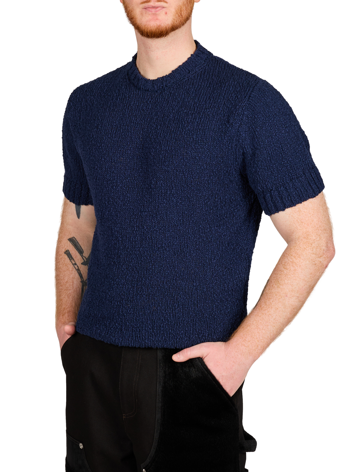 Short-sleeved cotton knit sweater ARTE ANTWERP Blue