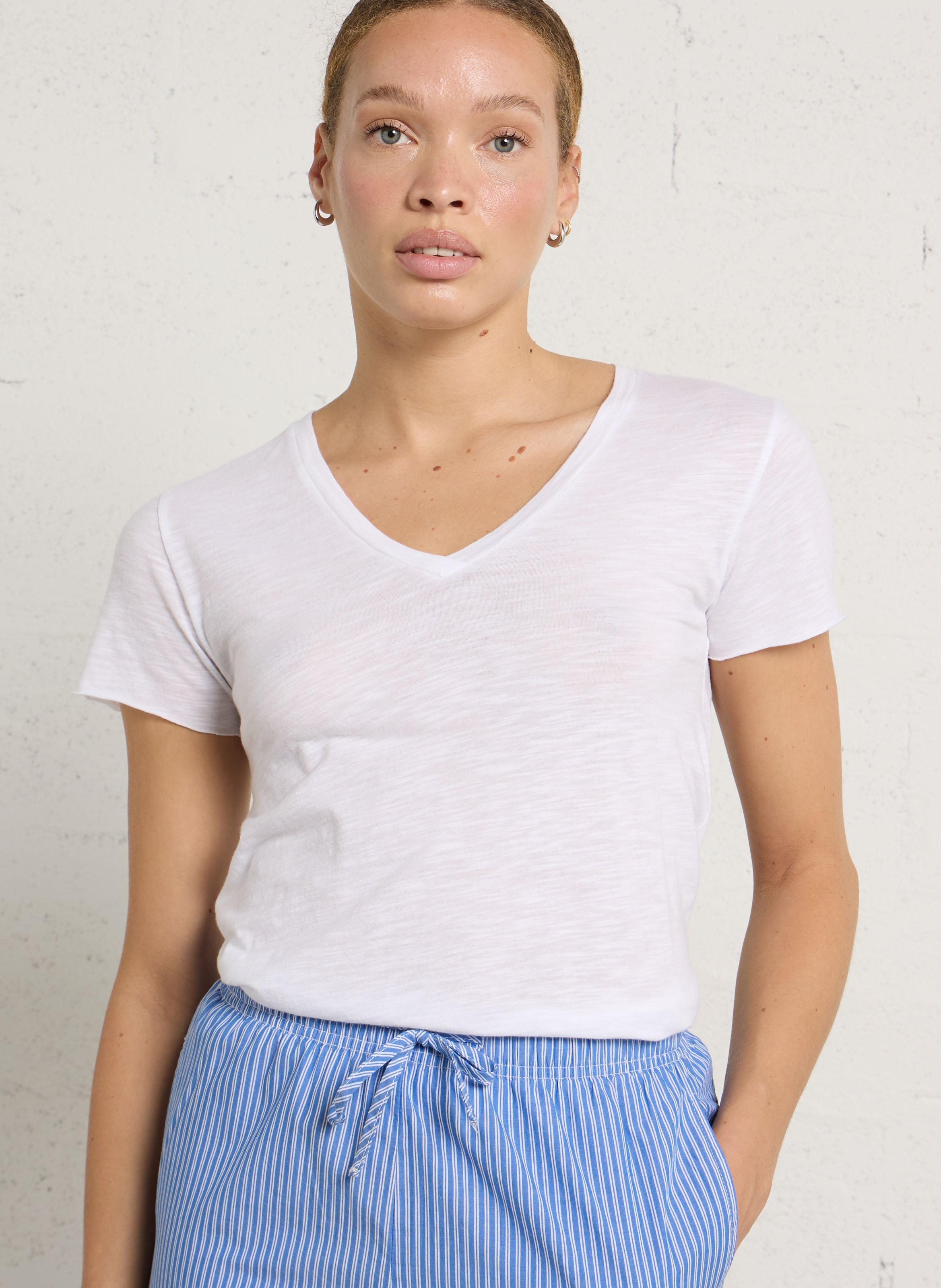 Tee-shirt col v en coton mélangé jacksonville AMERICAN VINTAGE Blanc