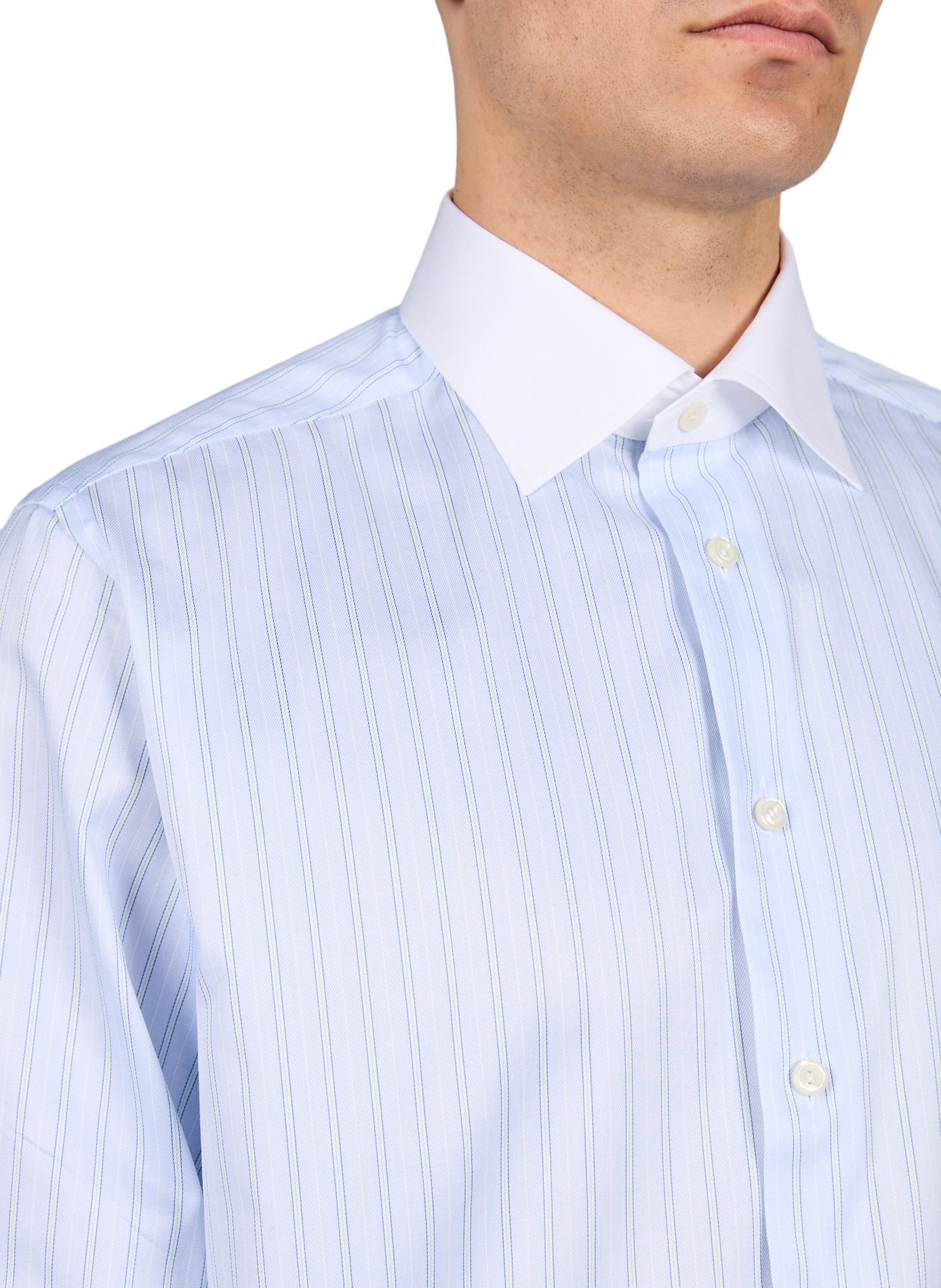 Chemise droite rayée à col contrasté en coton ETON Bleu