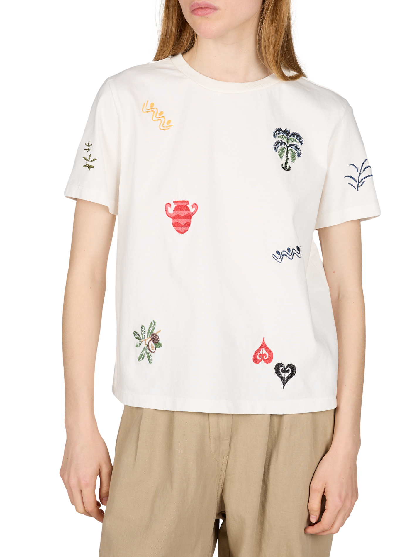 T-shirt brodé Objlunai en coton OBJECT Blanc