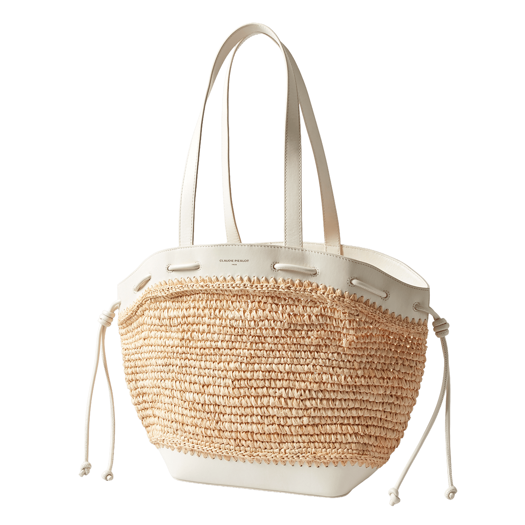 Panier en rephia tressé et cuir lisse CLAUDIE PIERLOT Beige