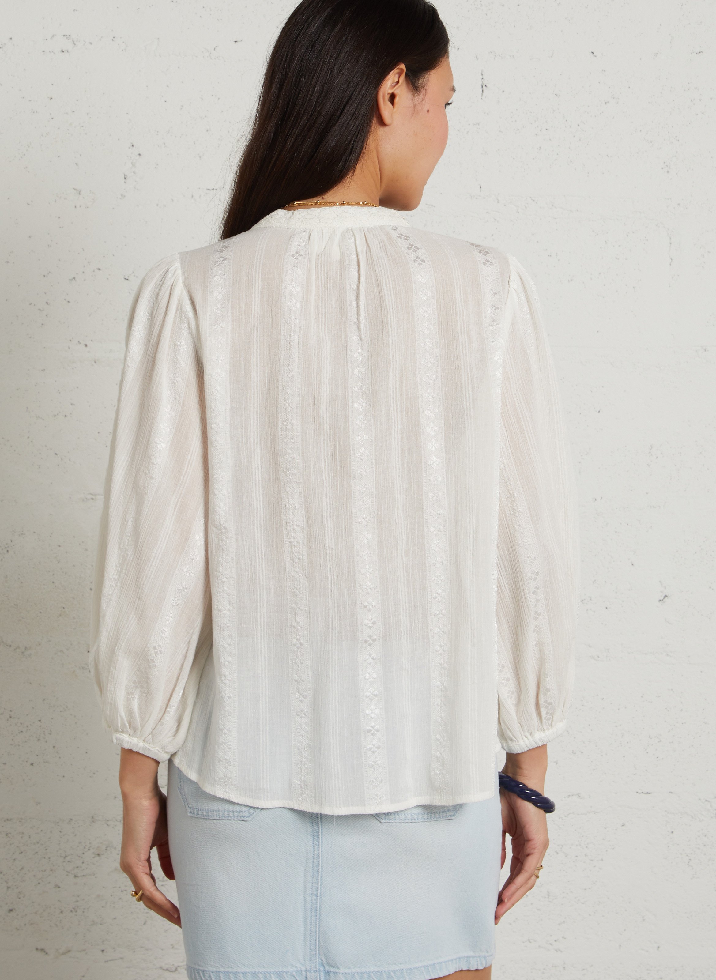 Blouse brodée col tunisien darnelle Blanc