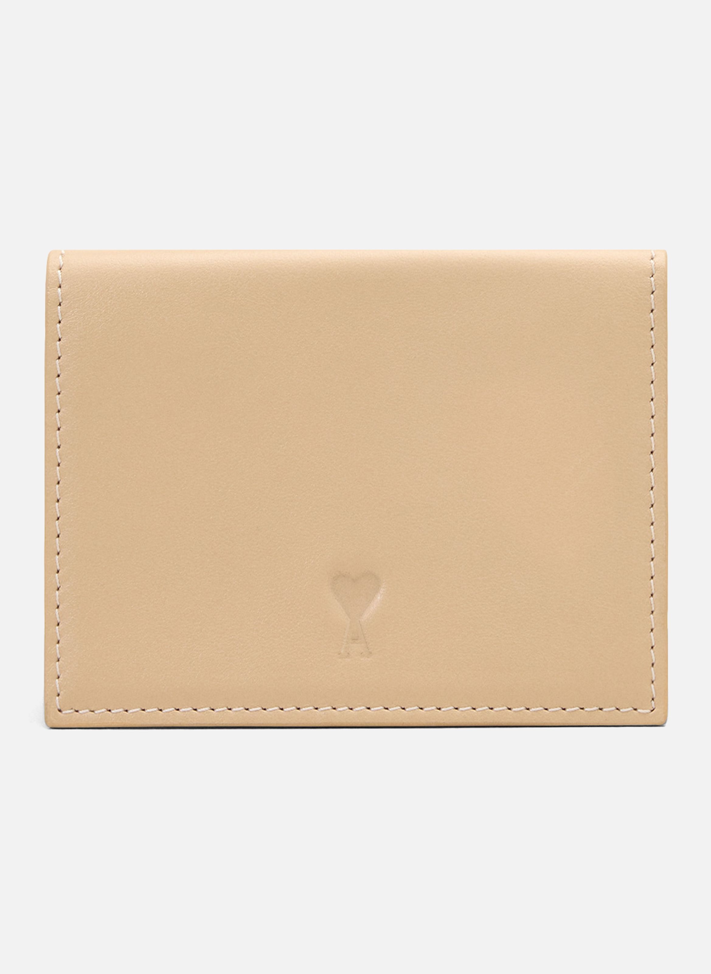 Portefeuille à triple volet unisexe en cuir de vachette ami de coeur AMI PARIS Beige