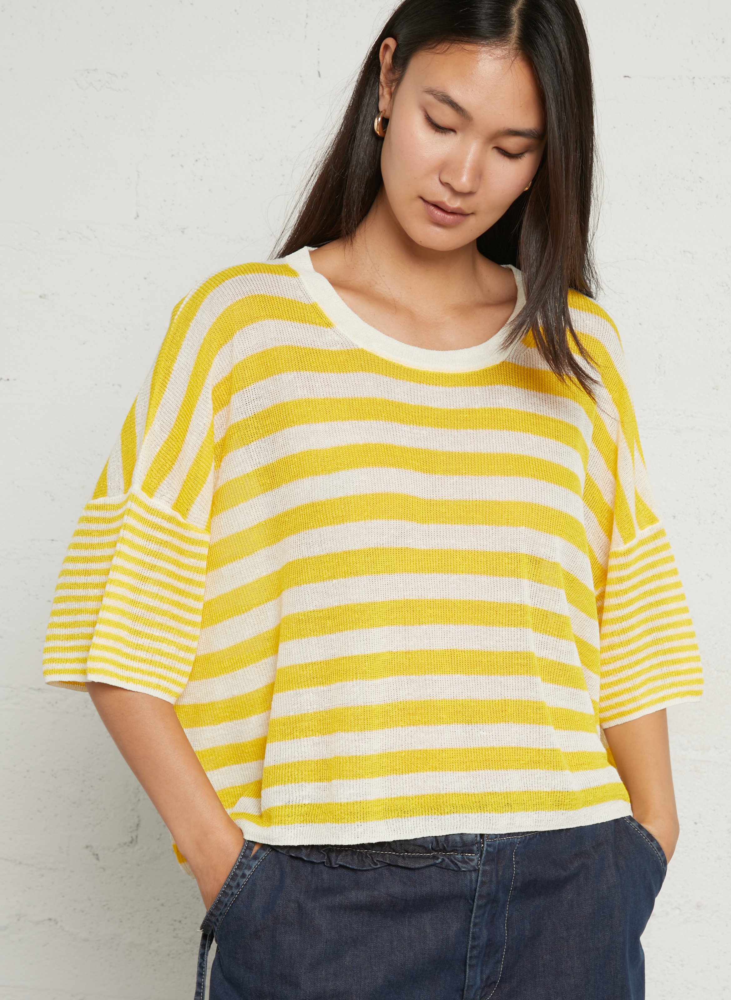 Pull ample rayé en lin mélangé epaky AMERICAN VINTAGE Jaune