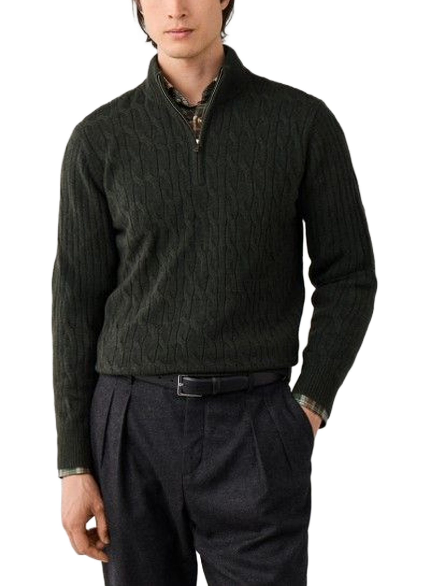 Geflochtener Wollpullover mit Reißverschlusskragen HACKETT Grun