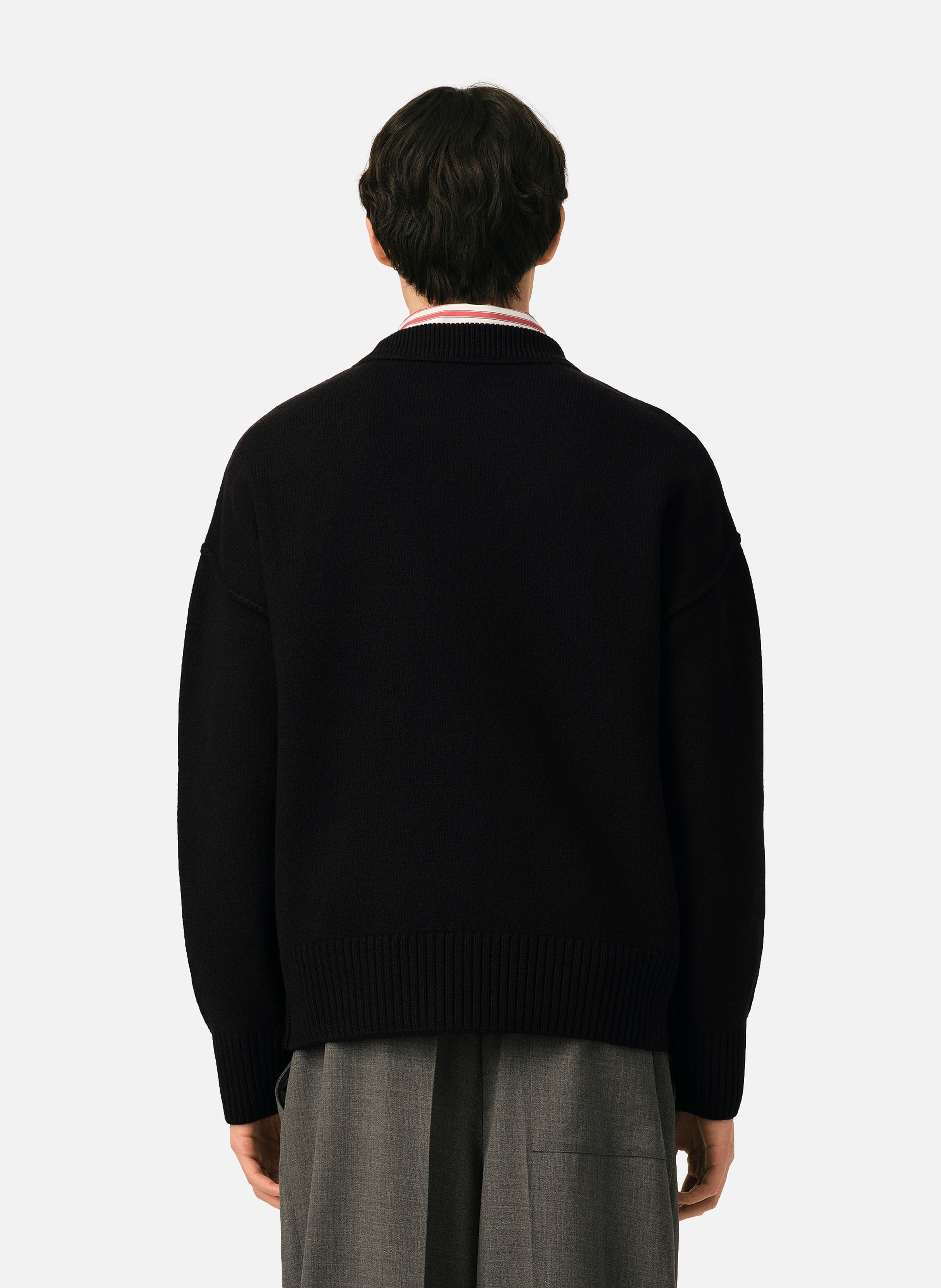 Pull col rond ami de coeur en laine unisexe AMI PARIS Noir