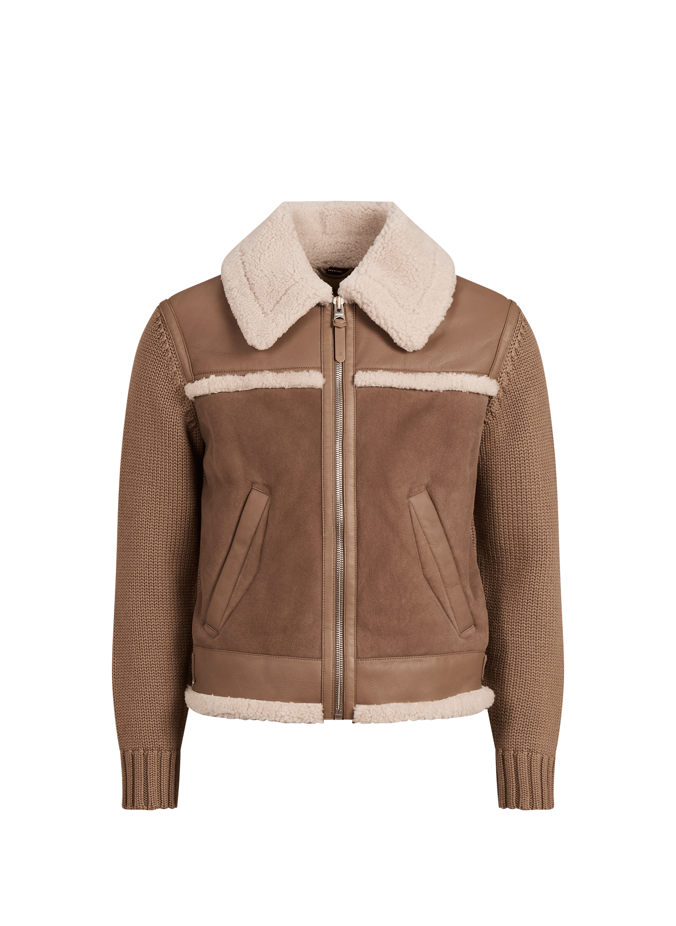 Jacke mit klassischem Kragen aus Leder und Wolle MACKAGE Braun