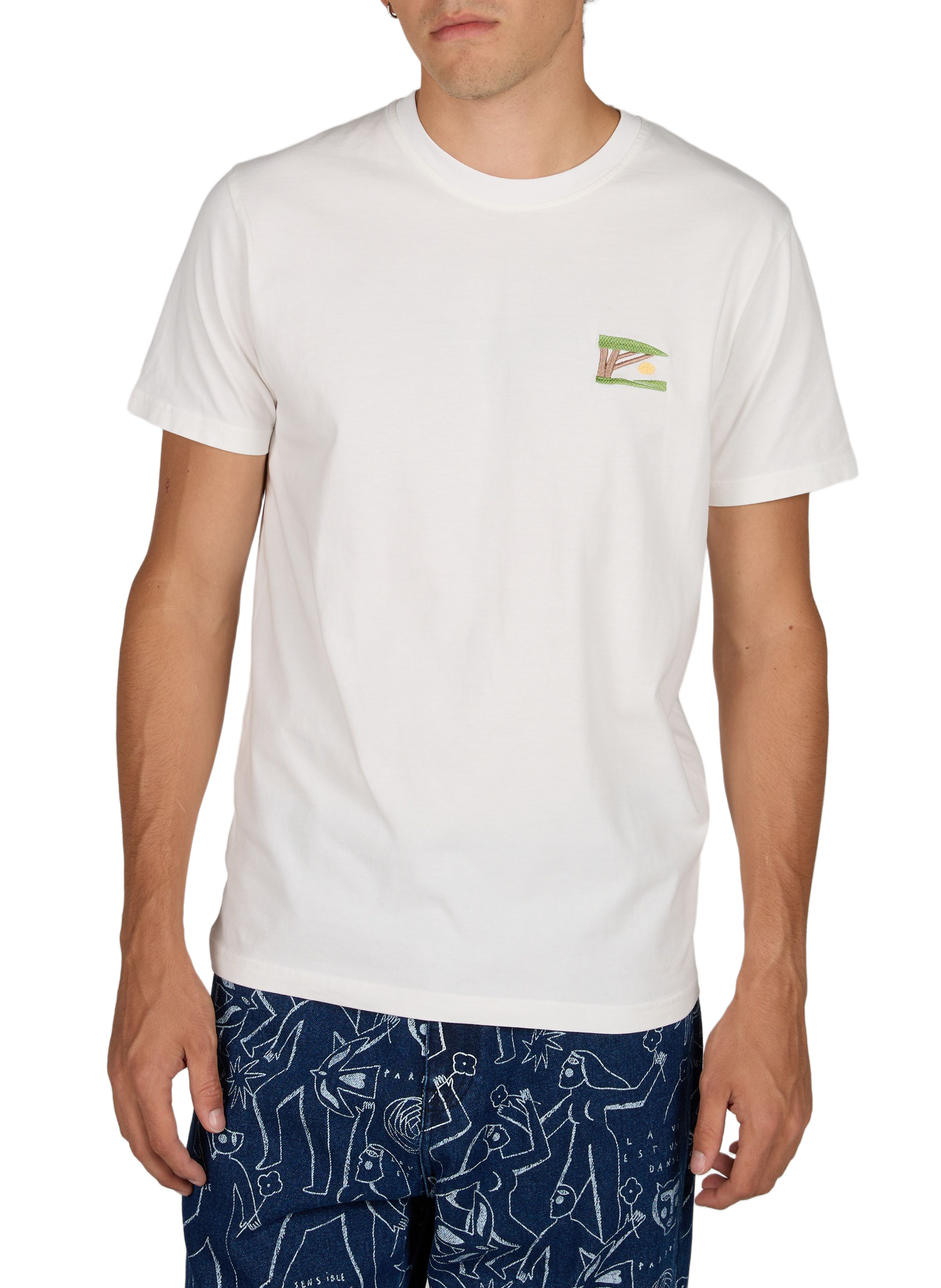 Sunset straight-fit crew-neck printed cotton T-shirt OLOW Beige