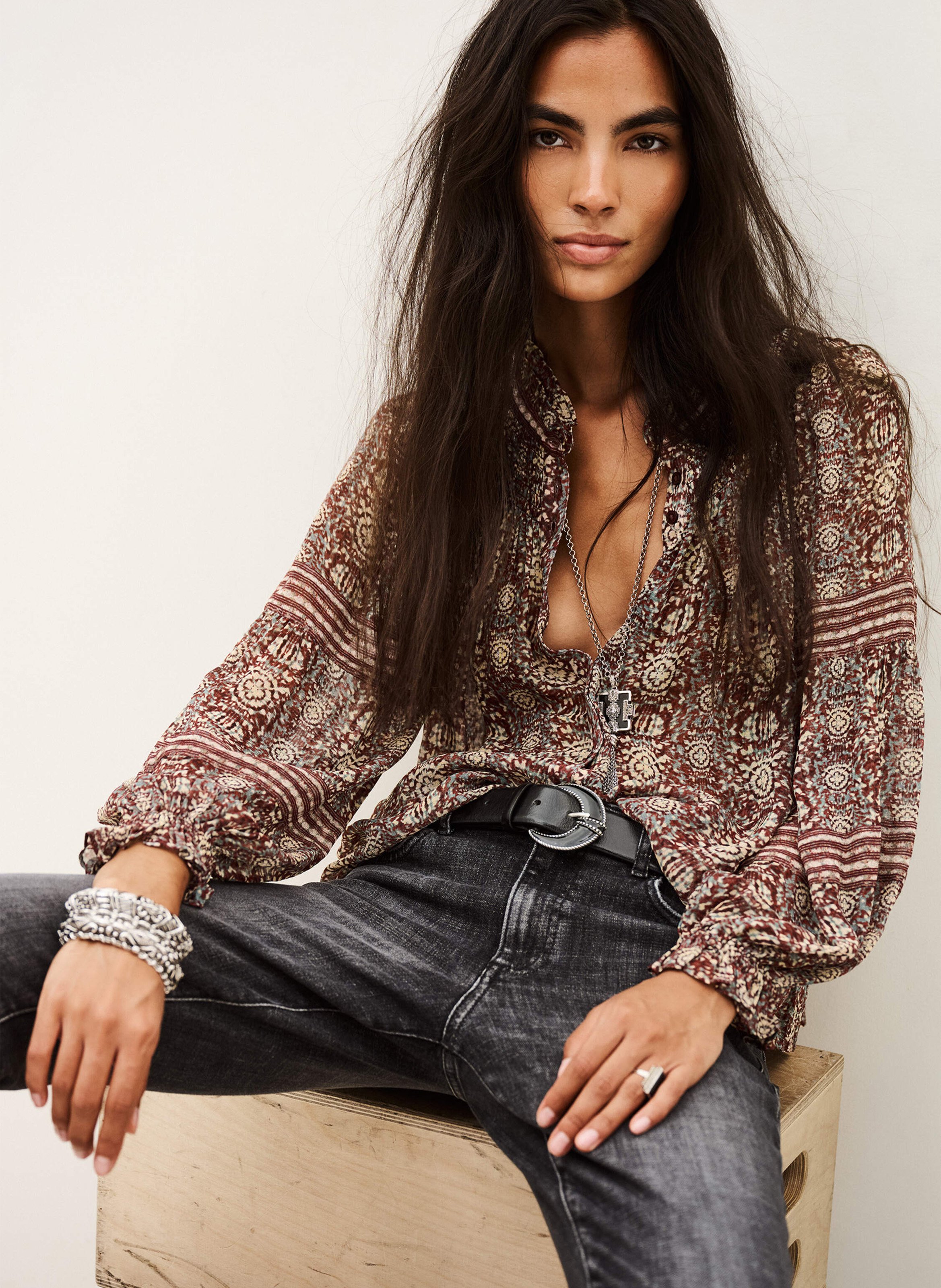 Chemise ample col mao imprimée denna BA&SH Violet