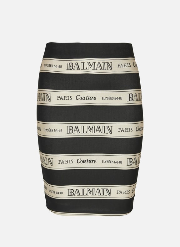 Jupe courte en jacquard à motif ruban balmain Noir by BALMAIN BALMAIN Jupe courte en jacquard à motif ruban balmain Noir