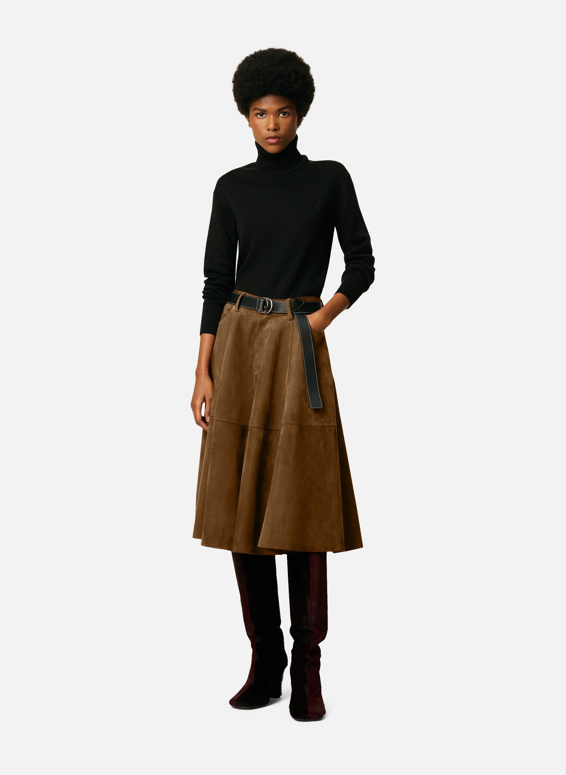 Pull col roulé ami de coeur en laine AMI PARIS Noir