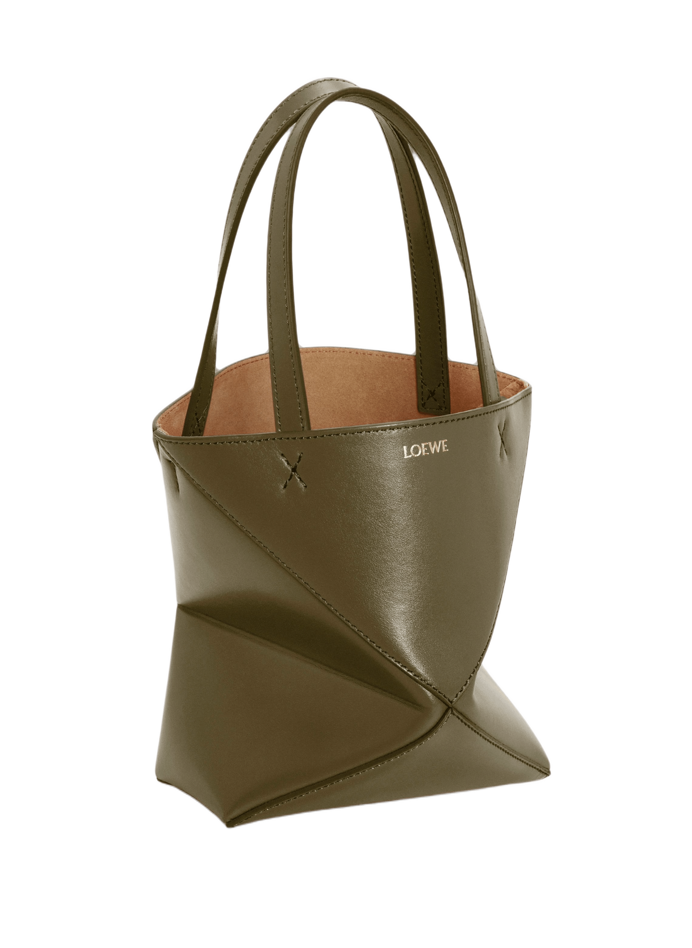 Mini Puzzle Fold Glossy Calf Leather Tote LOEWE Khaki